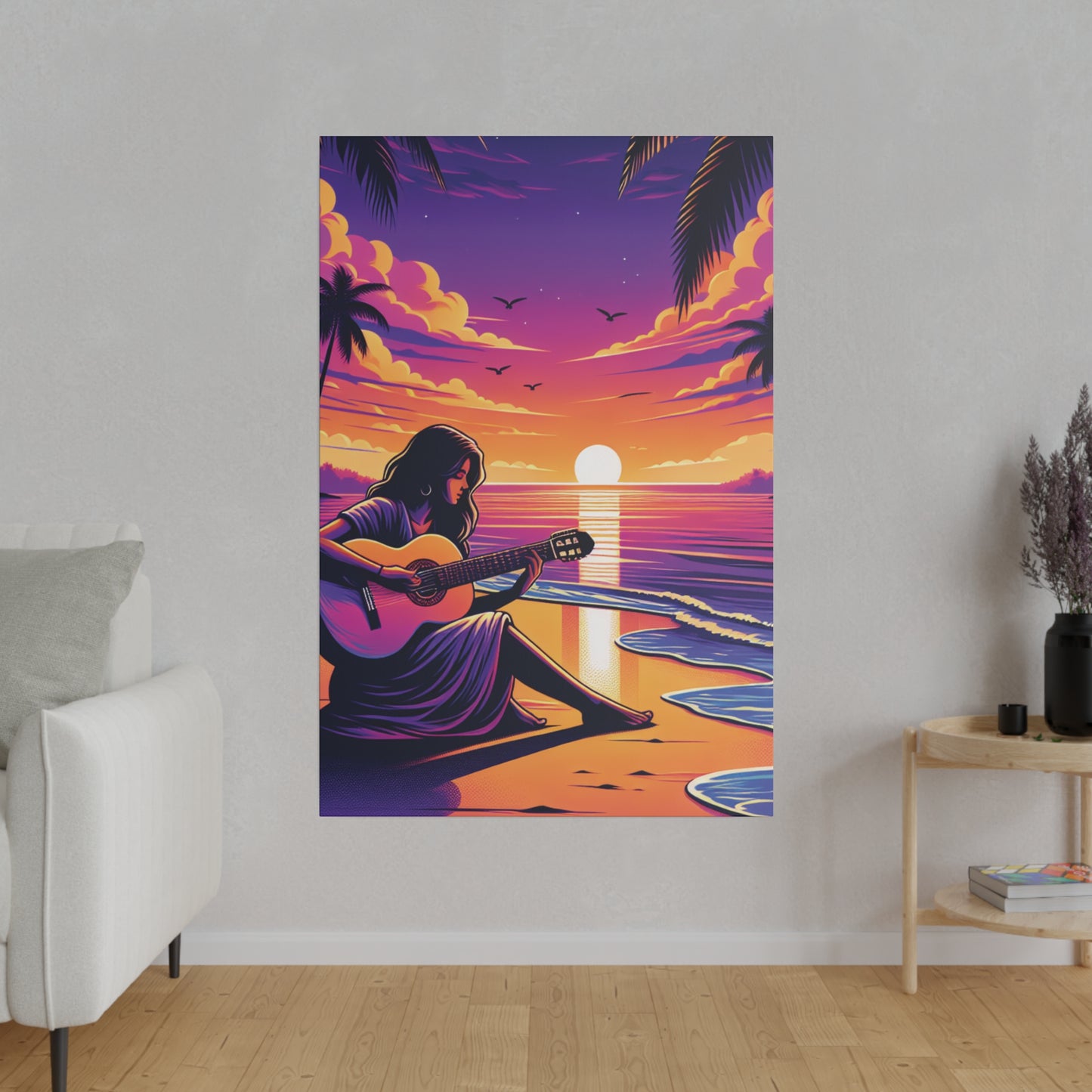 4927M - music art work, musician gift ideas, sunset background, sunset designs, ocean art work, beach art work, guitar art work, guitar player