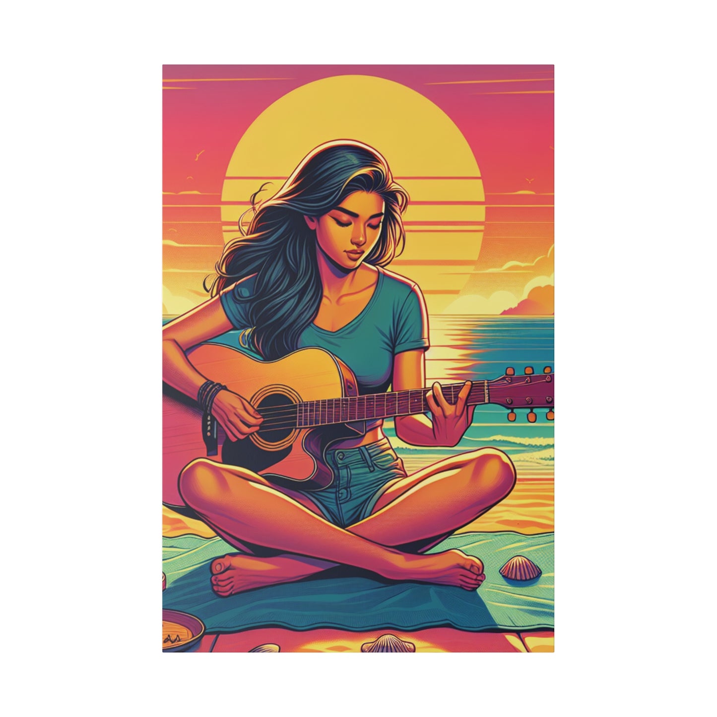 3746K - music art work, musician gift ideas, sunset background, sunset designs, ocean art work, beach art work, guitar art work, guitar player