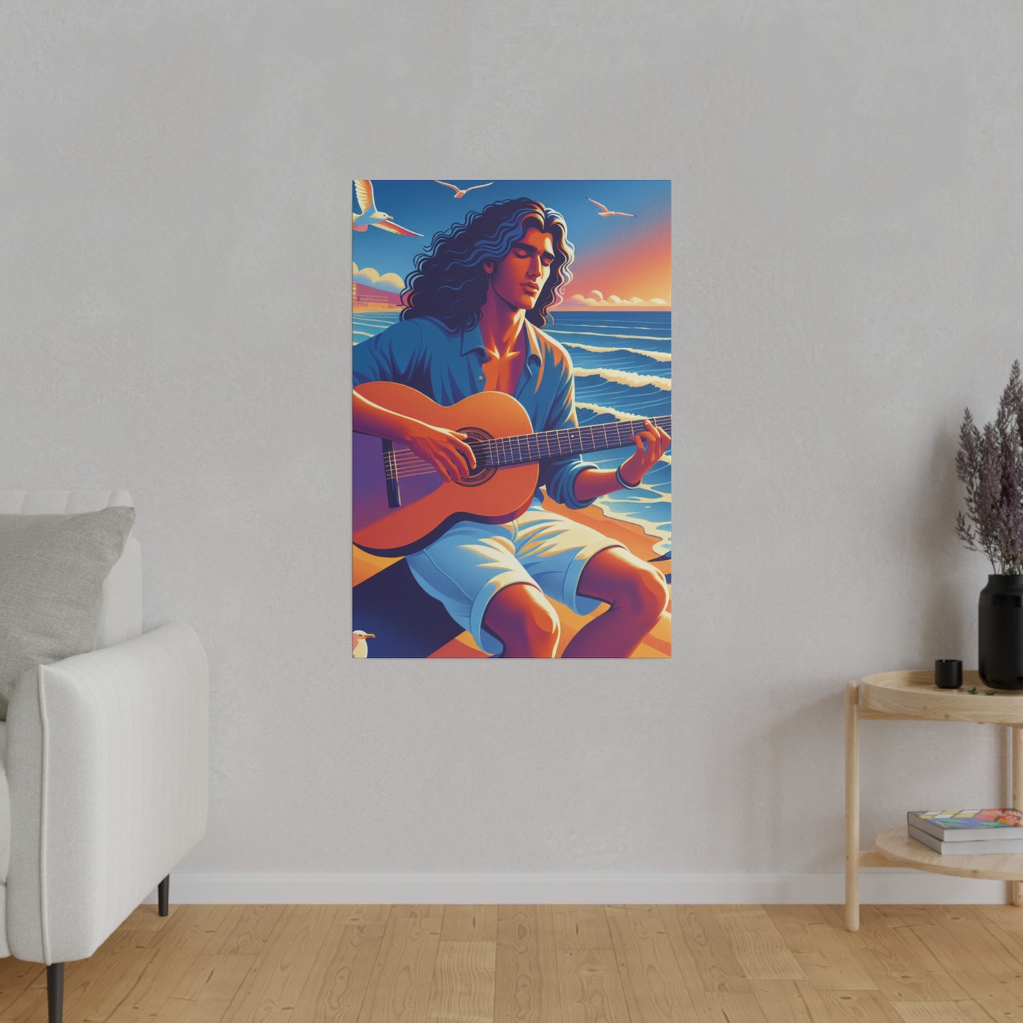 3672K - music art work, musician gift ideas, sunset background, sunset designs, ocean art work, beach art work, guitar art work, guitar player