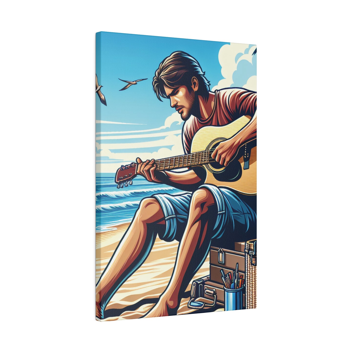 7259J - music art work, musician gift ideas, sunset background, sunset designs, ocean art work, beach art work, guitar art work, guitar player