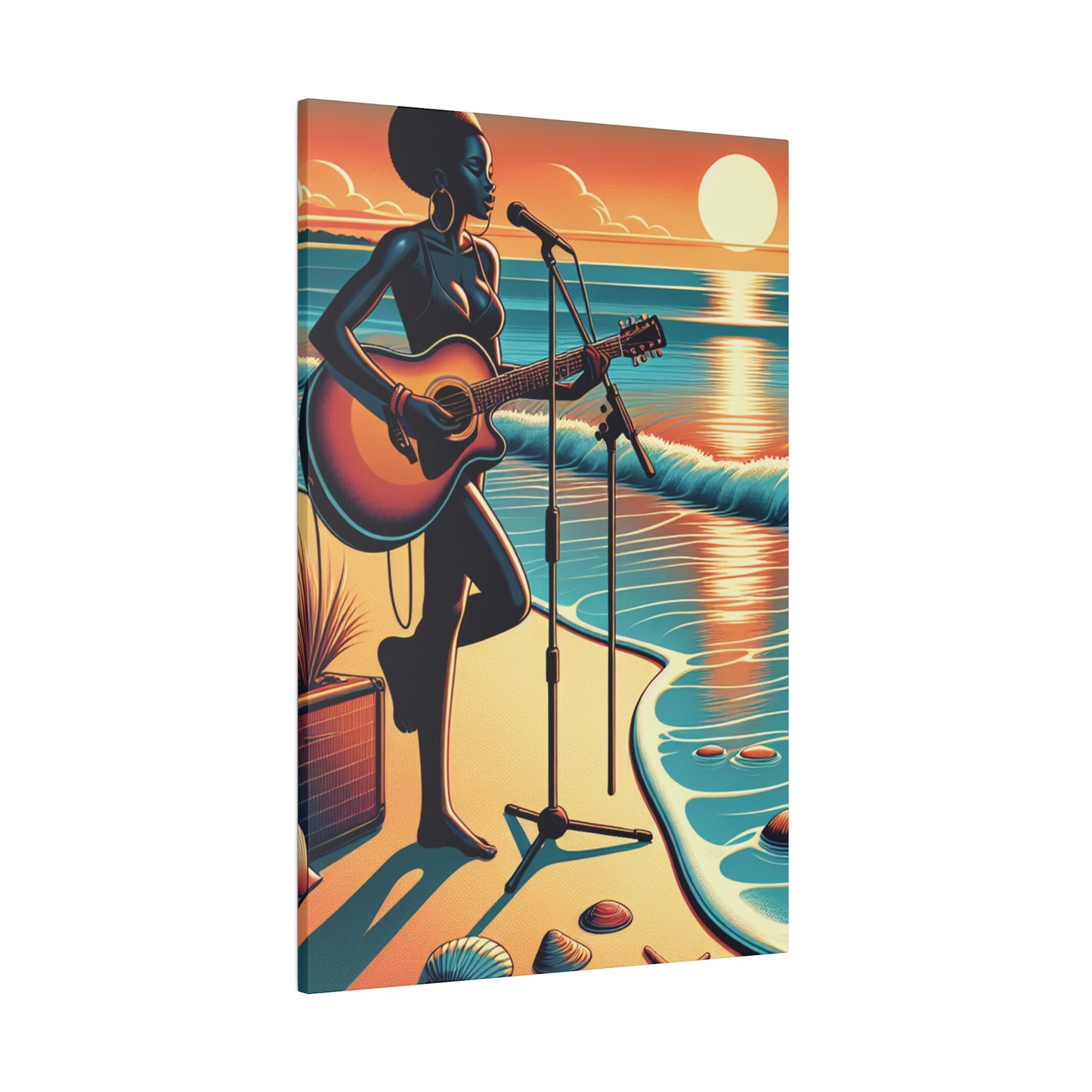 6482G - music art work, musician gift ideas, sunset background, sunset designs, ocean art work, beach art work, guitar art work, guitar player