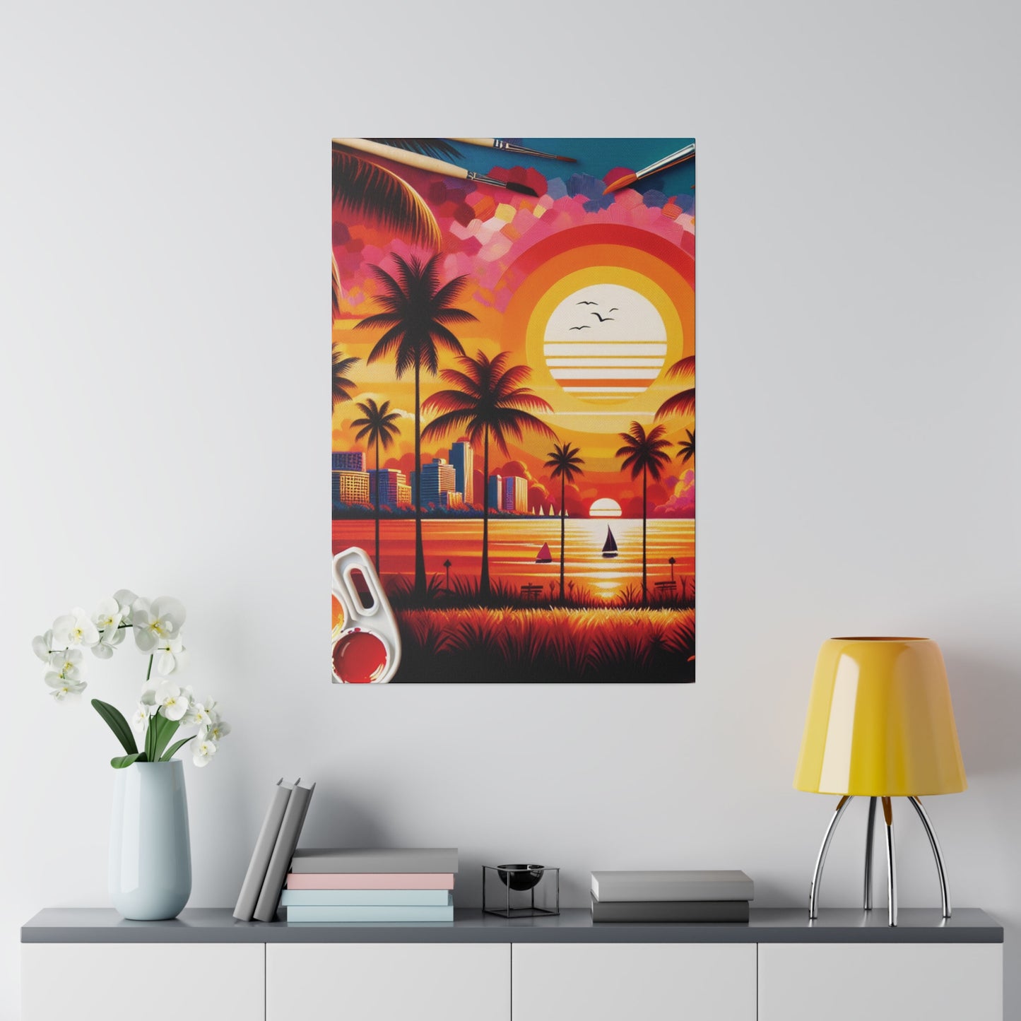 6739K - miami beach art, sunset background, ocean art work, beach art work, sunset designs, miami beach painting, miami beach print