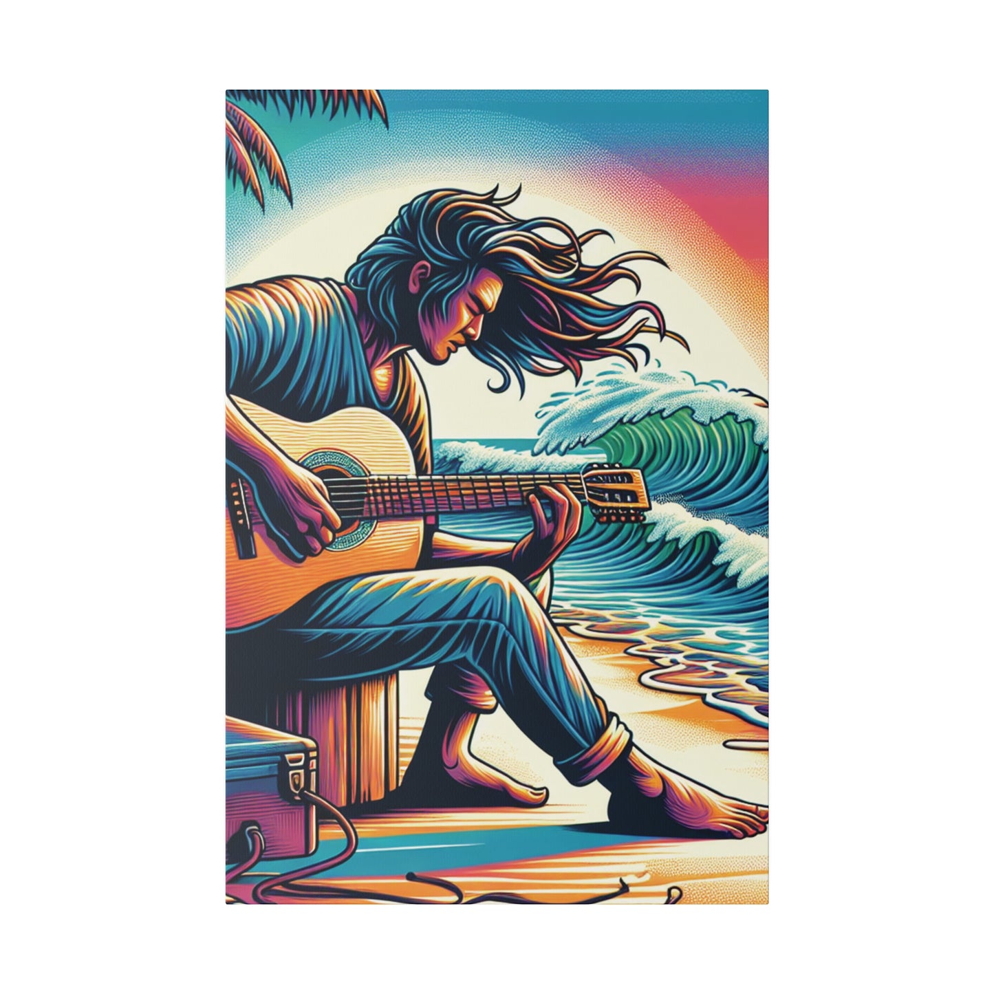 6294F - music art work, musician gift ideas, sunset background, sunset designs, ocean art work, beach art work, guitar art work, guitar player