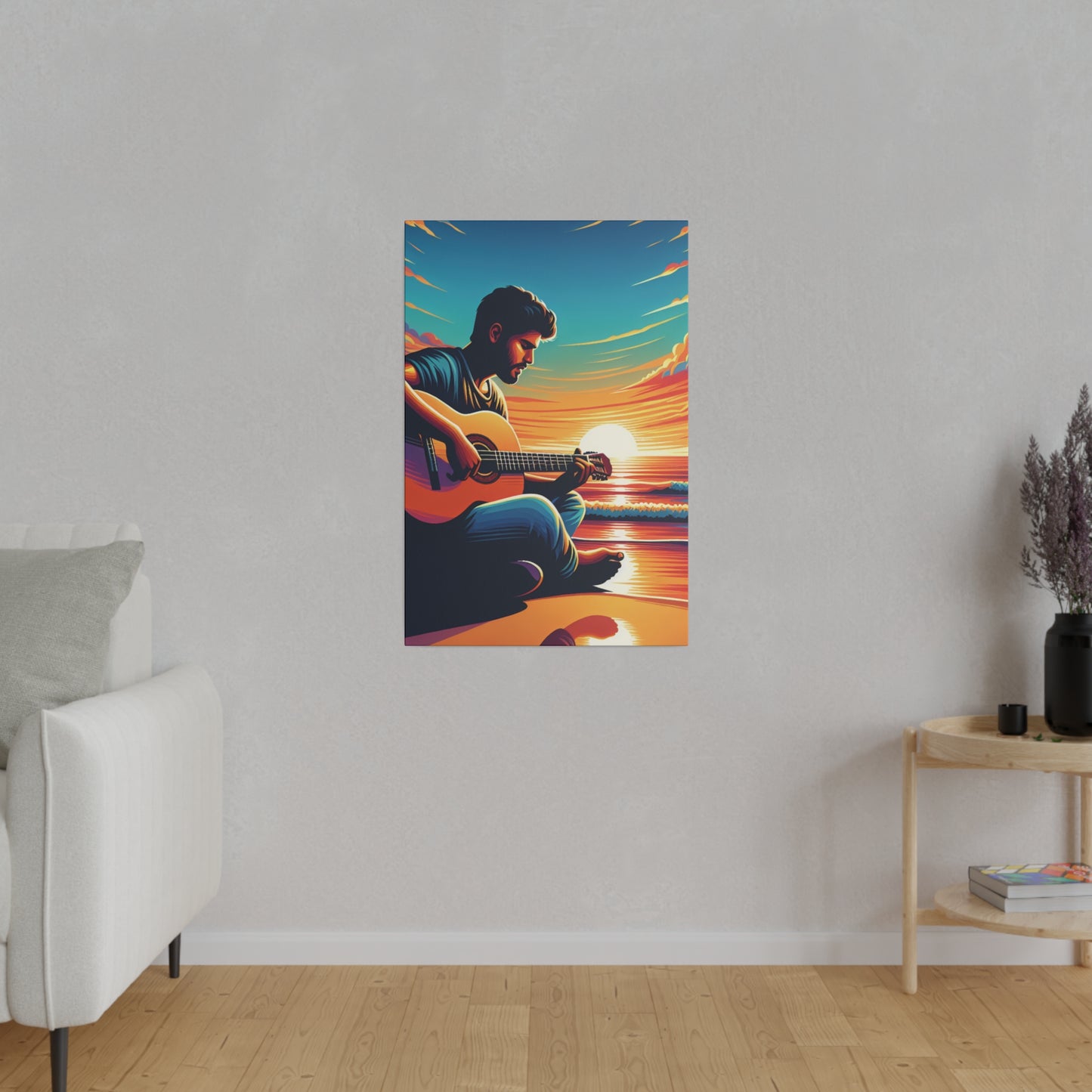 8327K - music art work, musician gift ideas, sunset background, sunset designs, ocean art work, beach art work, guitar art work, guitar player