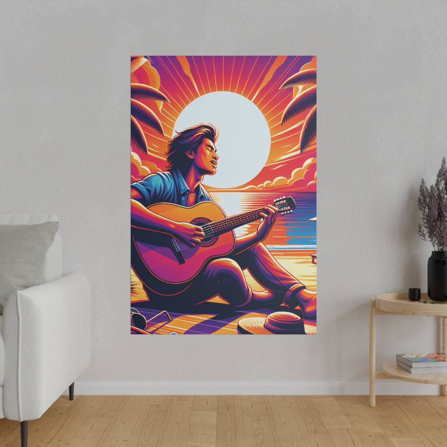 3297Z - music art work, musician gift ideas, sunset background, sunset designs, ocean art work, beach art work, guitar art work, guitar player