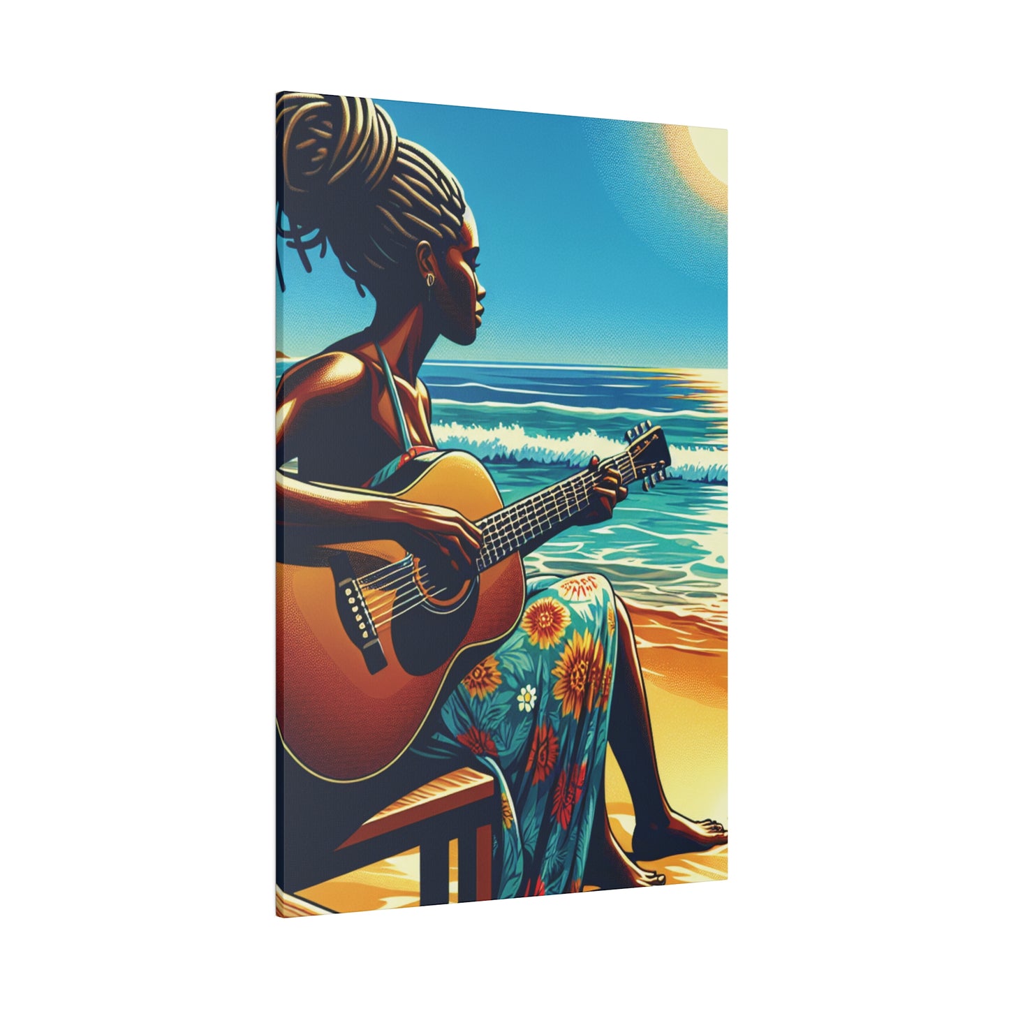 6374B - music art work, musician gift ideas, sunset background, sunset designs, ocean art work, beach art work, guitar art work, guitar player