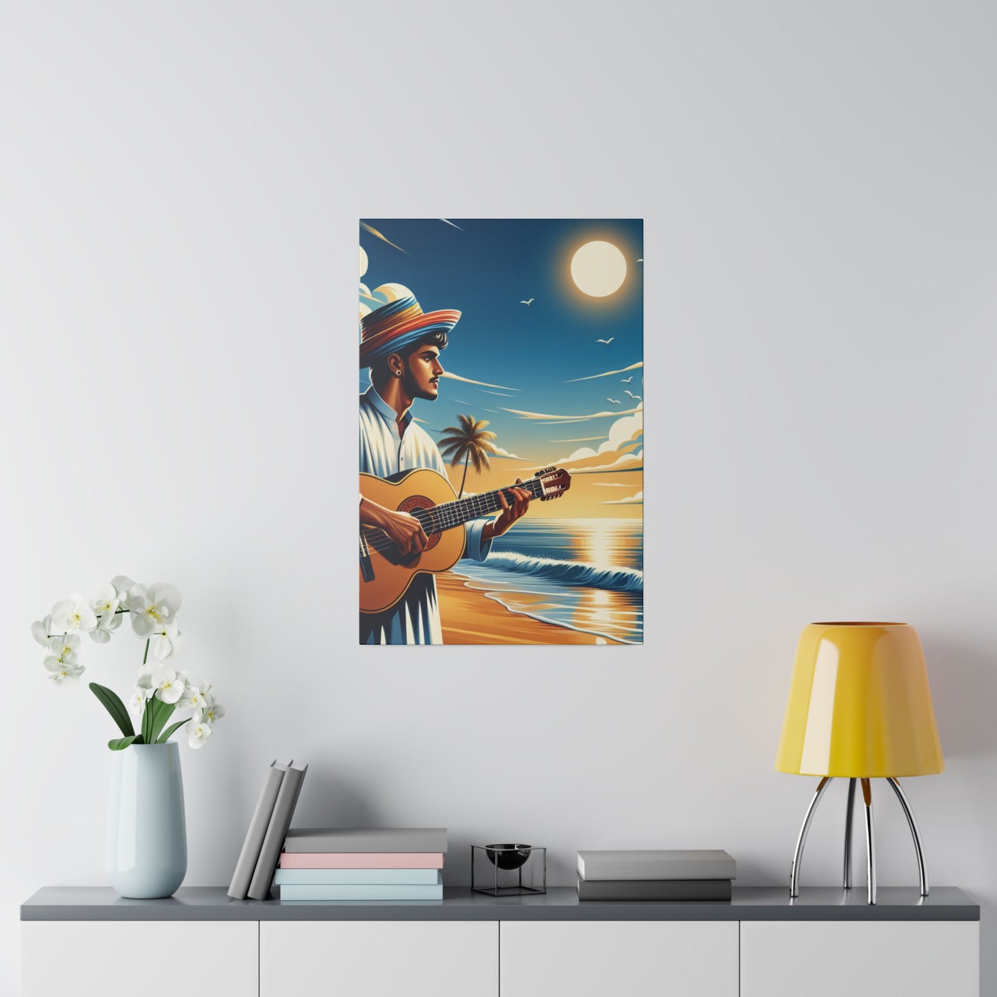 8234Z - music art work, musician gift ideas, sunset background, sunset designs, ocean art work, beach art work, guitar art work, guitar player