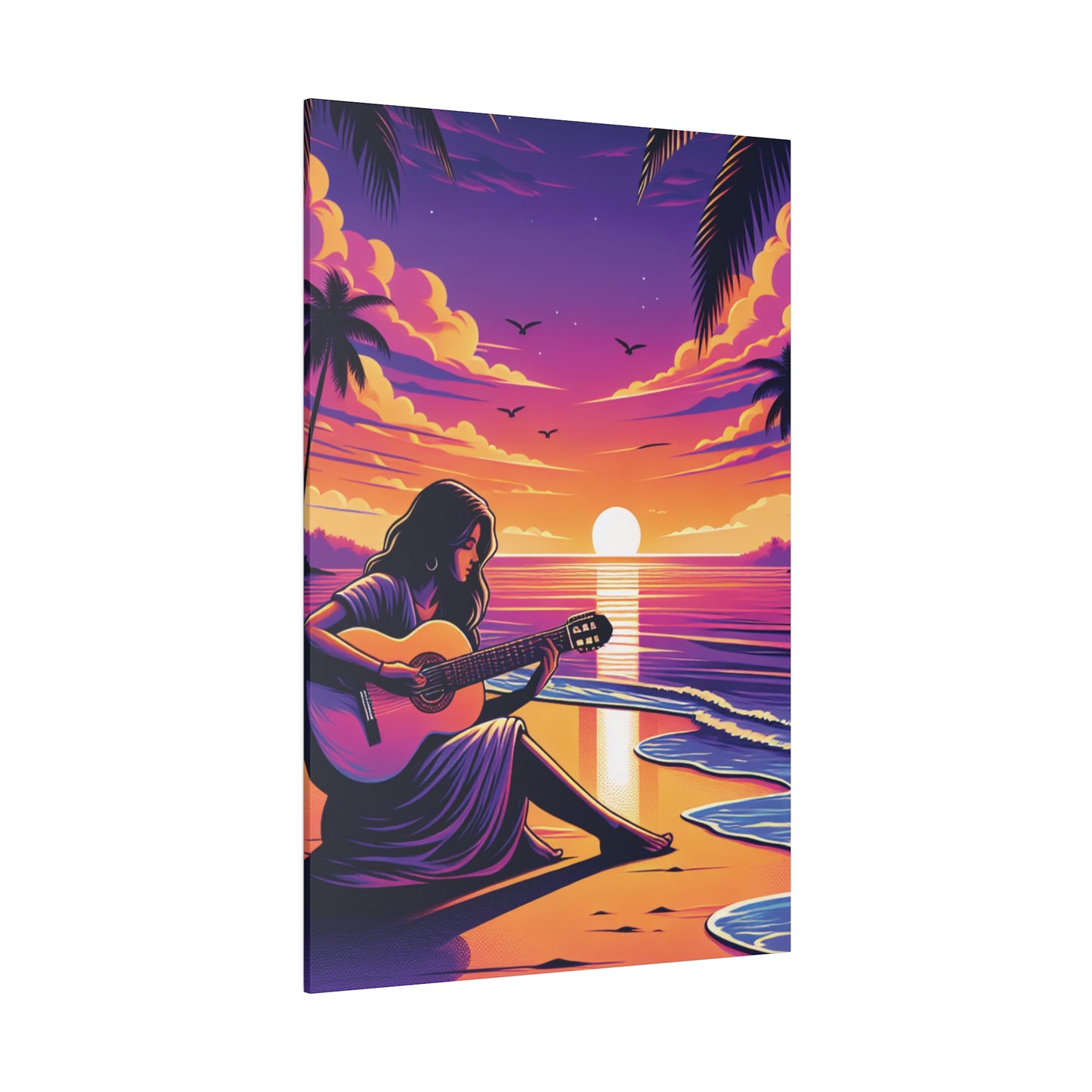 4927M - music art work, musician gift ideas, sunset background, sunset designs, ocean art work, beach art work, guitar art work, guitar player