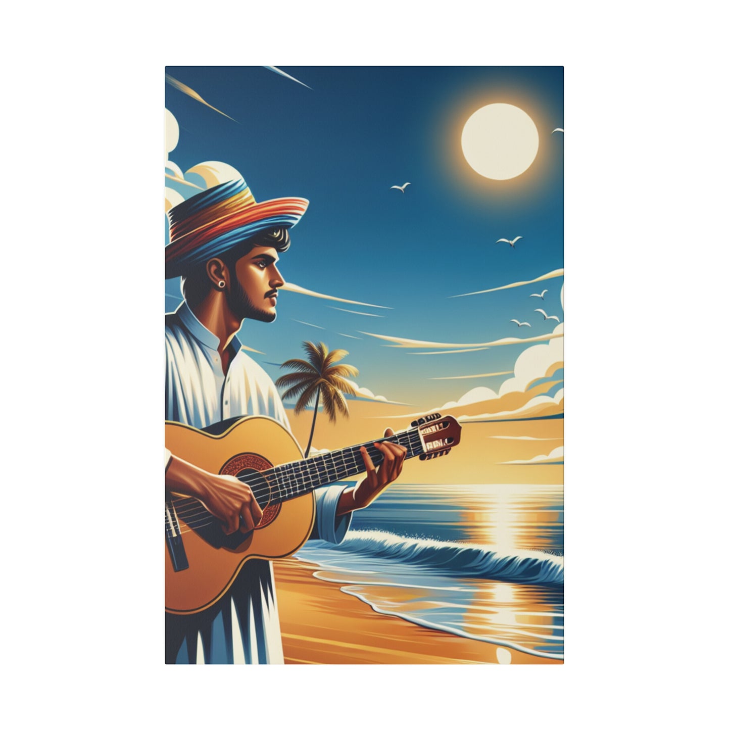 8234Z - music art work, musician gift ideas, sunset background, sunset designs, ocean art work, beach art work, guitar art work, guitar player