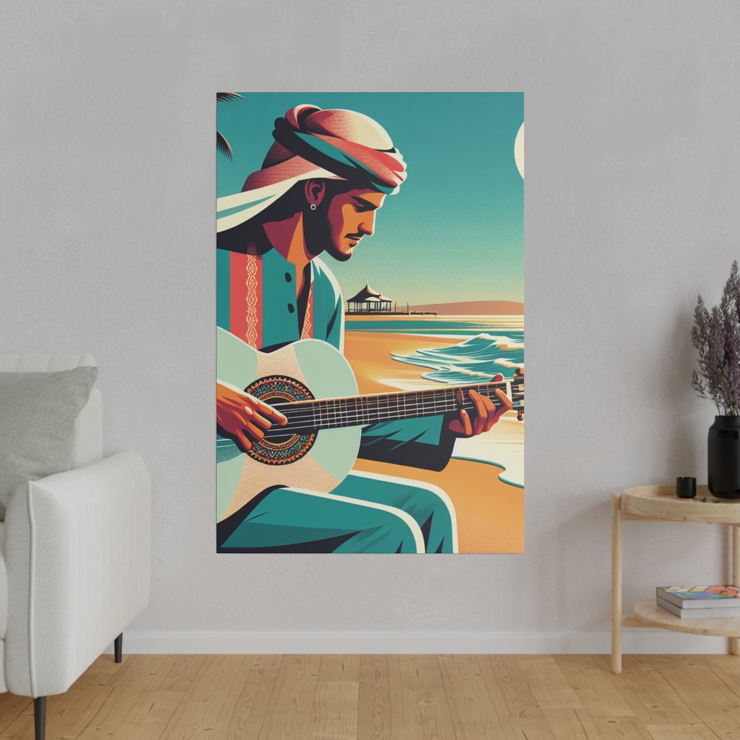 6852M - music art work, musician gift ideas, sunset background, sunset designs, ocean art work, beach art work, guitar art work, guitar player