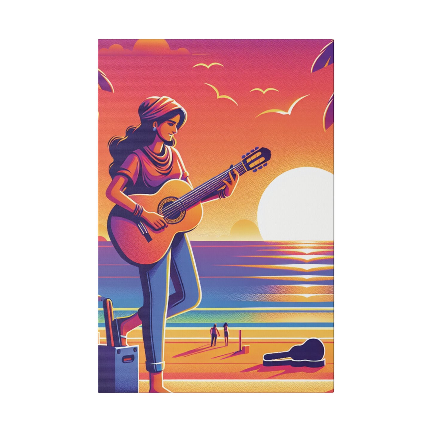 9372J - music art work, musician gift ideas, sunset background, sunset designs, ocean art work, beach art work, guitar art work, guitar player