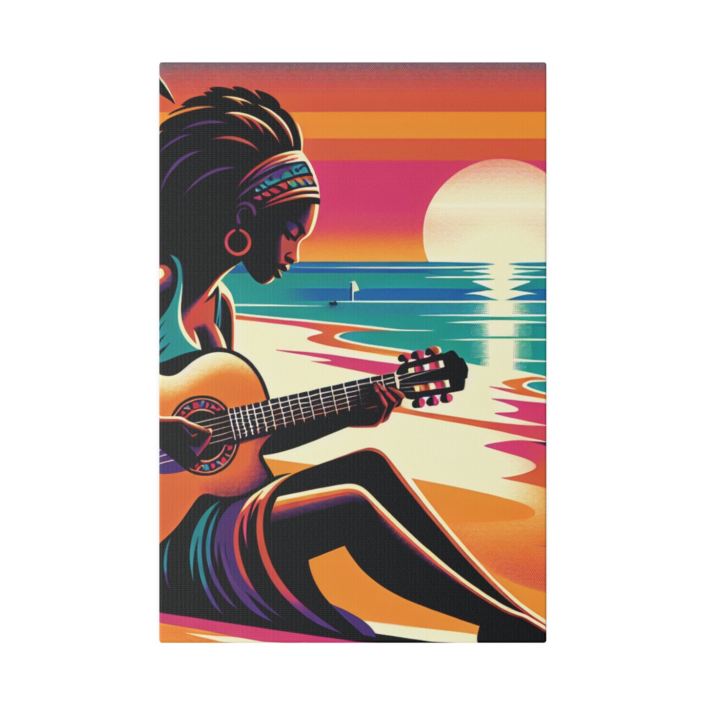 6493G - music art work, musician gift ideas, sunset background, sunset designs, ocean art work, beach art work, guitar art work, guitar player