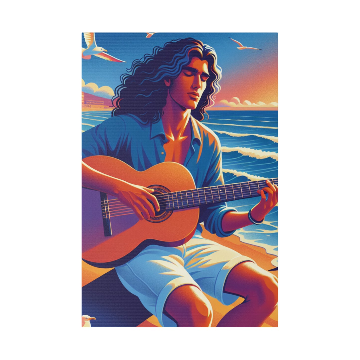 3672K - music art work, musician gift ideas, sunset background, sunset designs, ocean art work, beach art work, guitar art work, guitar player