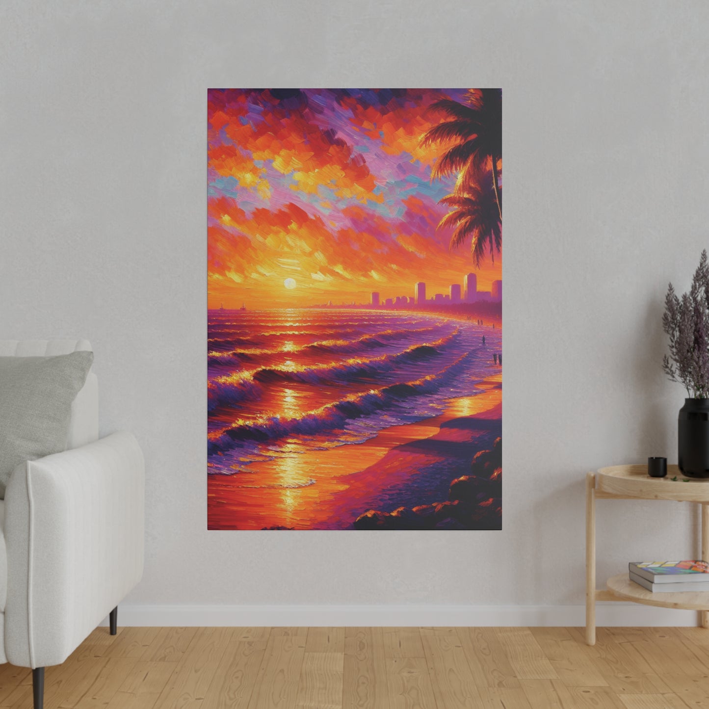 7543E - miami beach art, sunset background, ocean art work, beach art work, sunset designs, miami beach painting, miami beach print