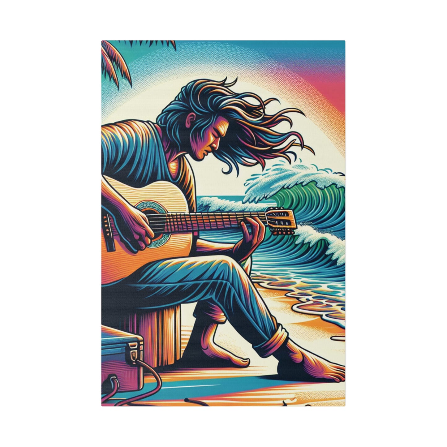 6294F - music art work, musician gift ideas, sunset background, sunset designs, ocean art work, beach art work, guitar art work, guitar player