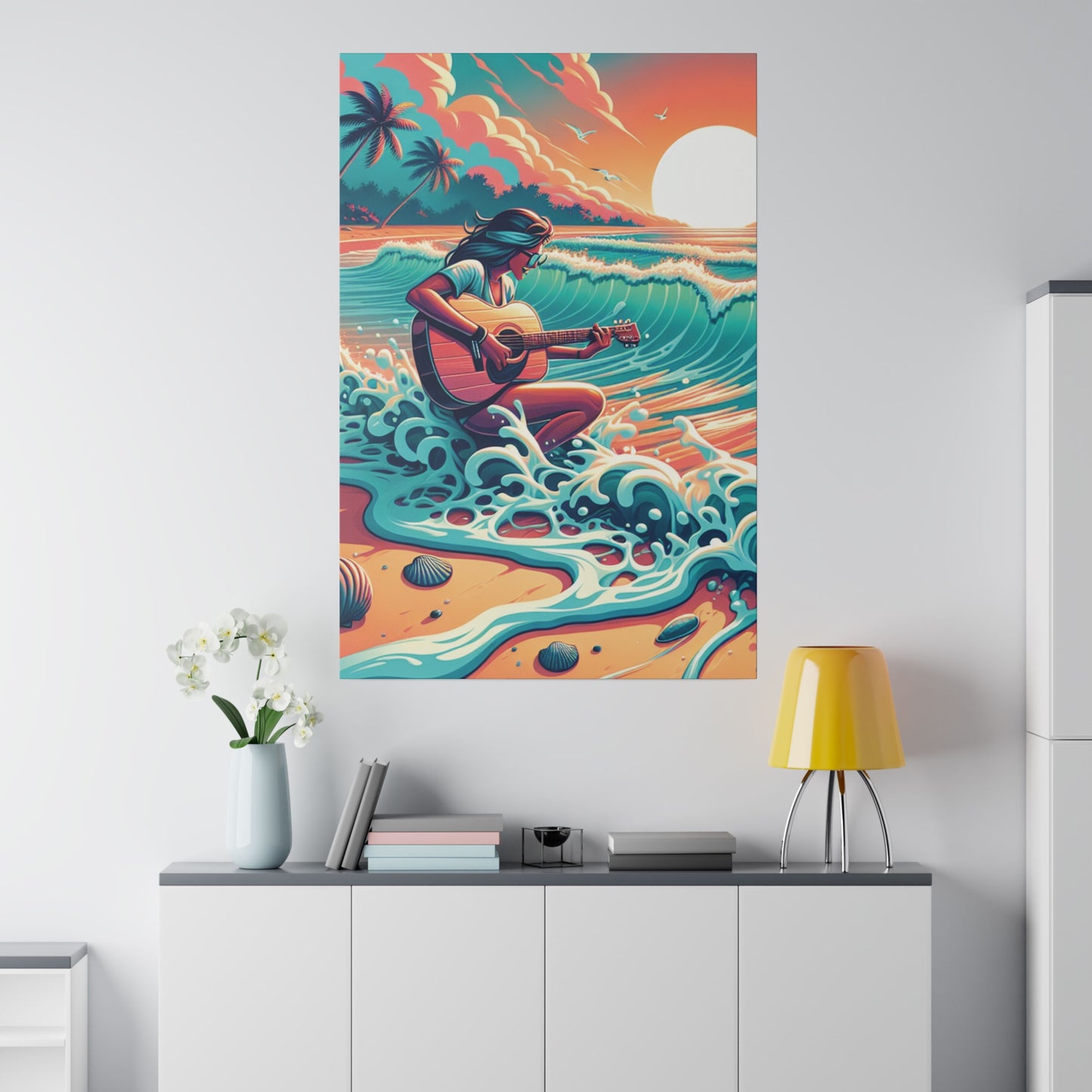 6719Z - music art work, musician gift ideas, sunset background, sunset designs, ocean art work, beach art work, guitar art work, guitar player