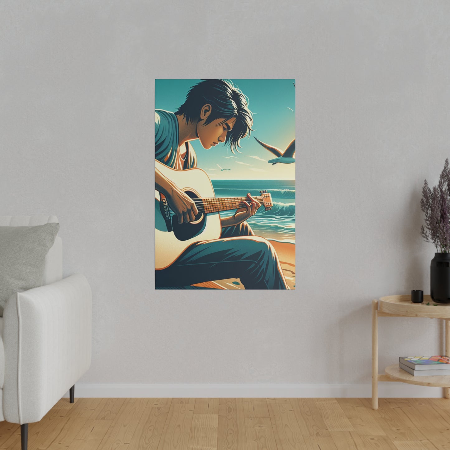 7190D - music art work, musician gift ideas, sunset background, sunset designs, ocean art work, beach art work, guitar art work, guitar player