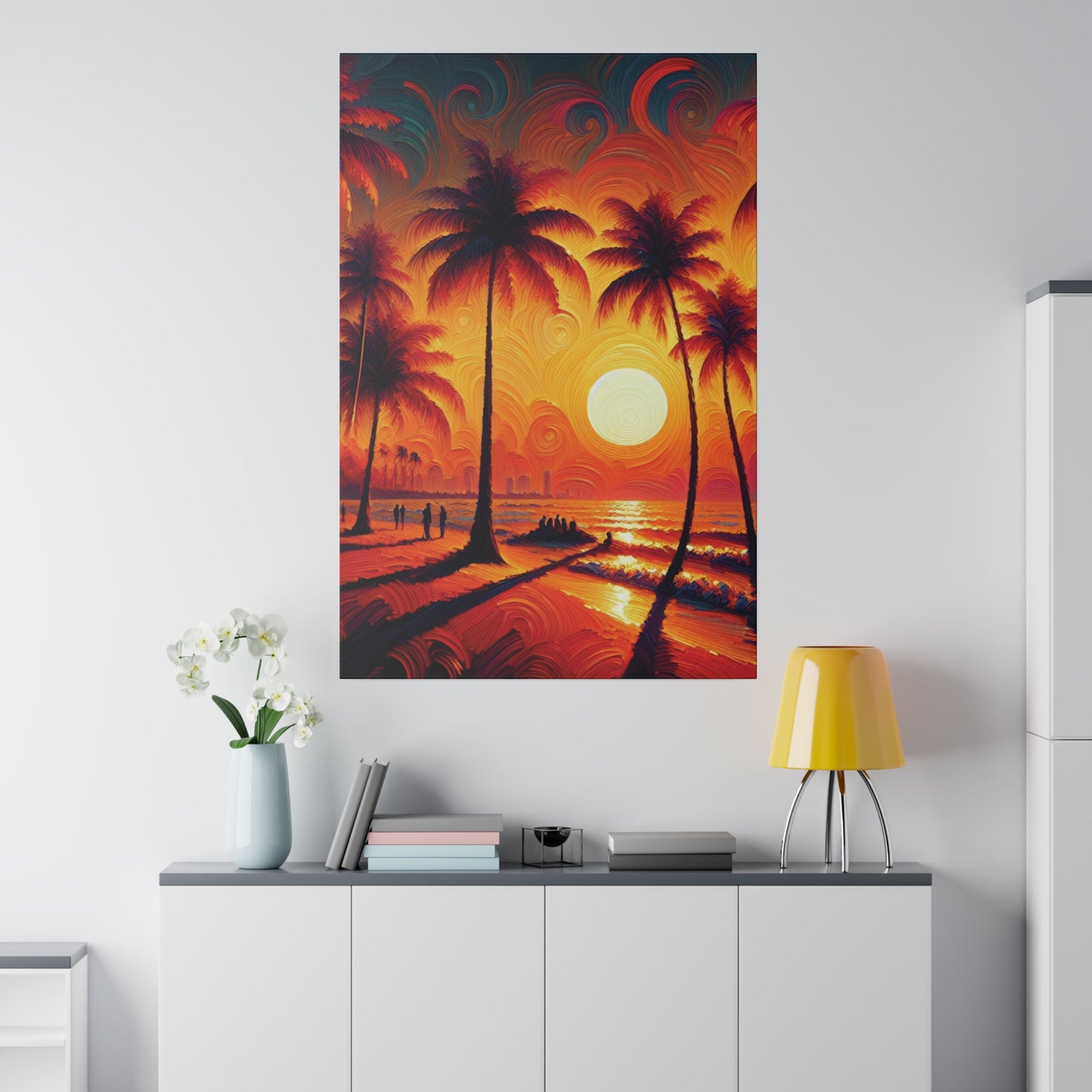 4267J - miami beach art, sunset background, ocean art work, beach art work, sunset designs, miami beach painting, miami beach print