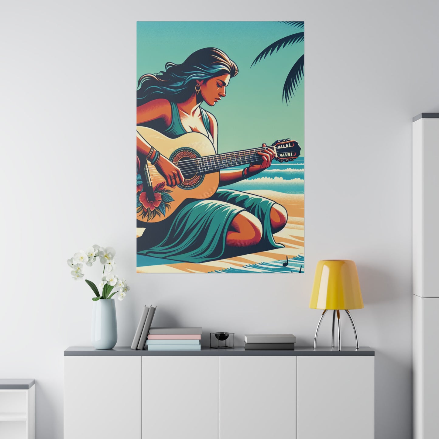 7843P - music art work, musician gift ideas, sunset background, sunset designs, ocean art work, beach art work, guitar art work, guitar player