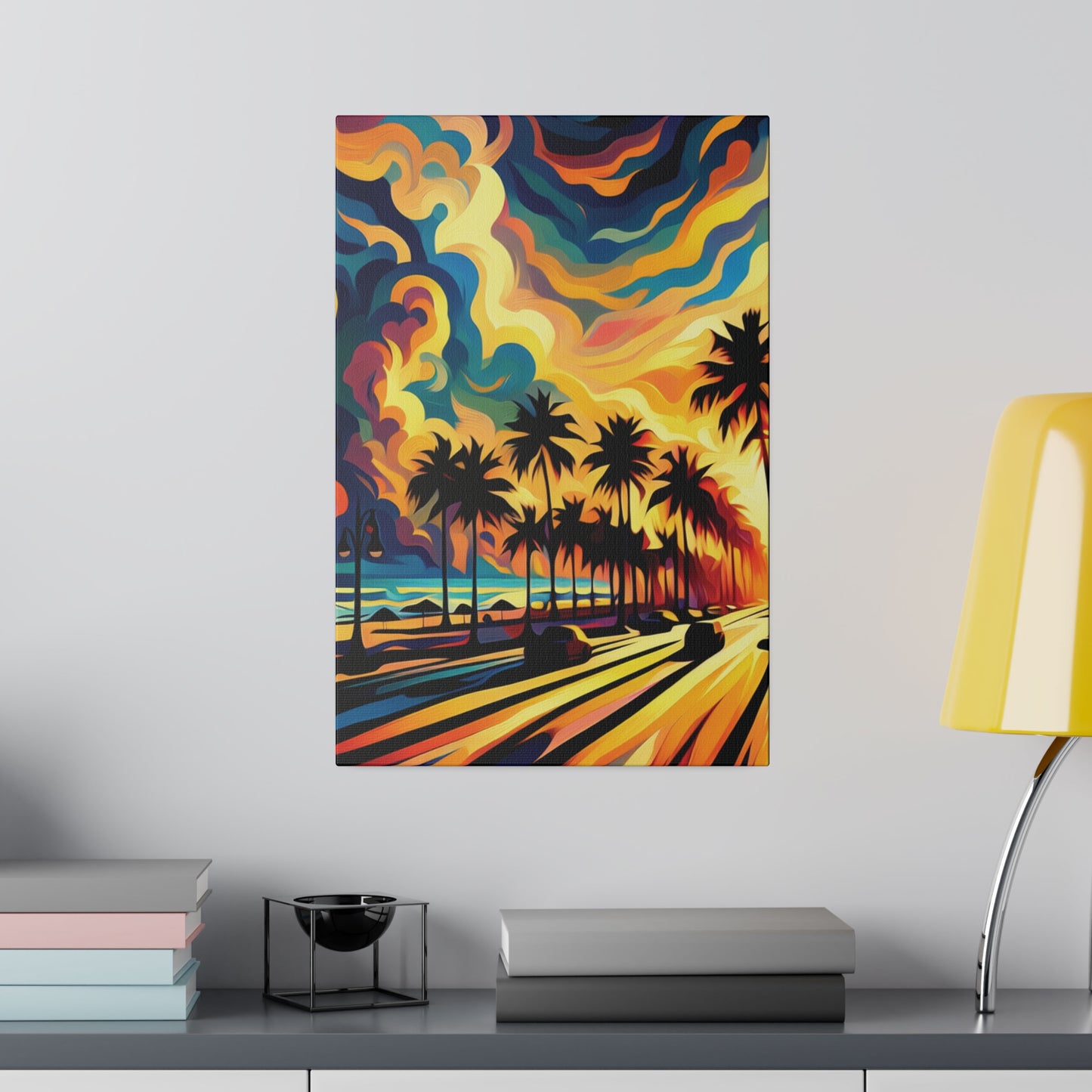 3587J - miami beach art, sunset background, ocean art work, beach art work, sunset designs, miami beach painting, miami beach print