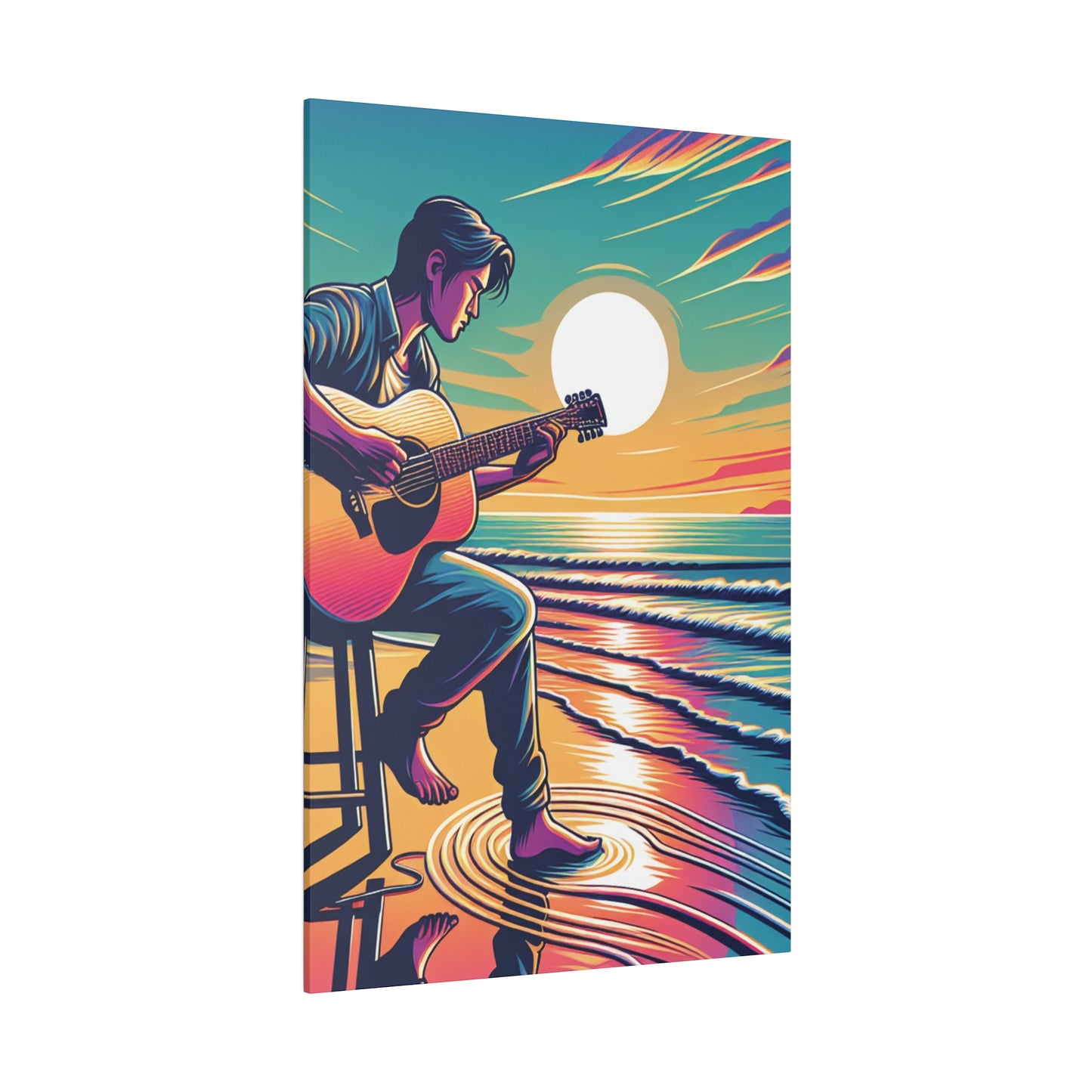 6782B - music art work, musician gift ideas, sunset background, sunset designs, ocean art work, beach art work, guitar art work, guitar player