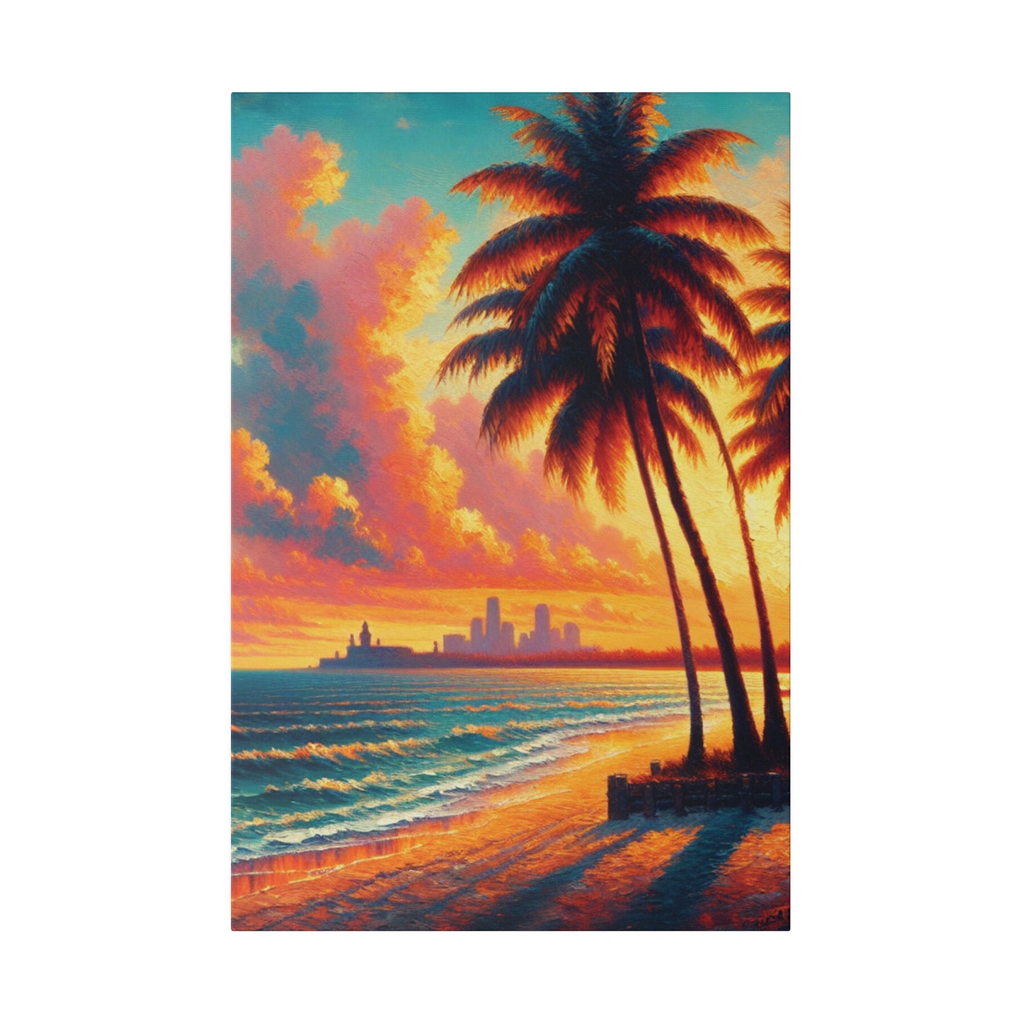 4593M - miami beach art, sunset background, ocean art work, beach art work, sunset designs, miami beach painting, miami beach print