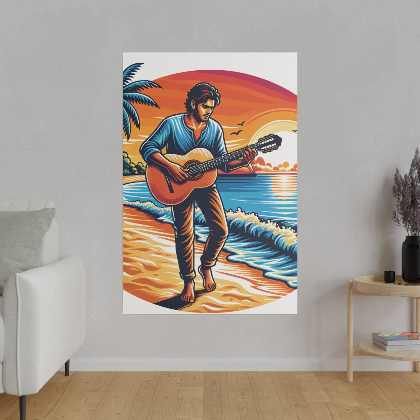 5493Z - music art work, musician gift ideas, sunset background, sunset designs, ocean art work, beach art work, guitar art work, guitar player