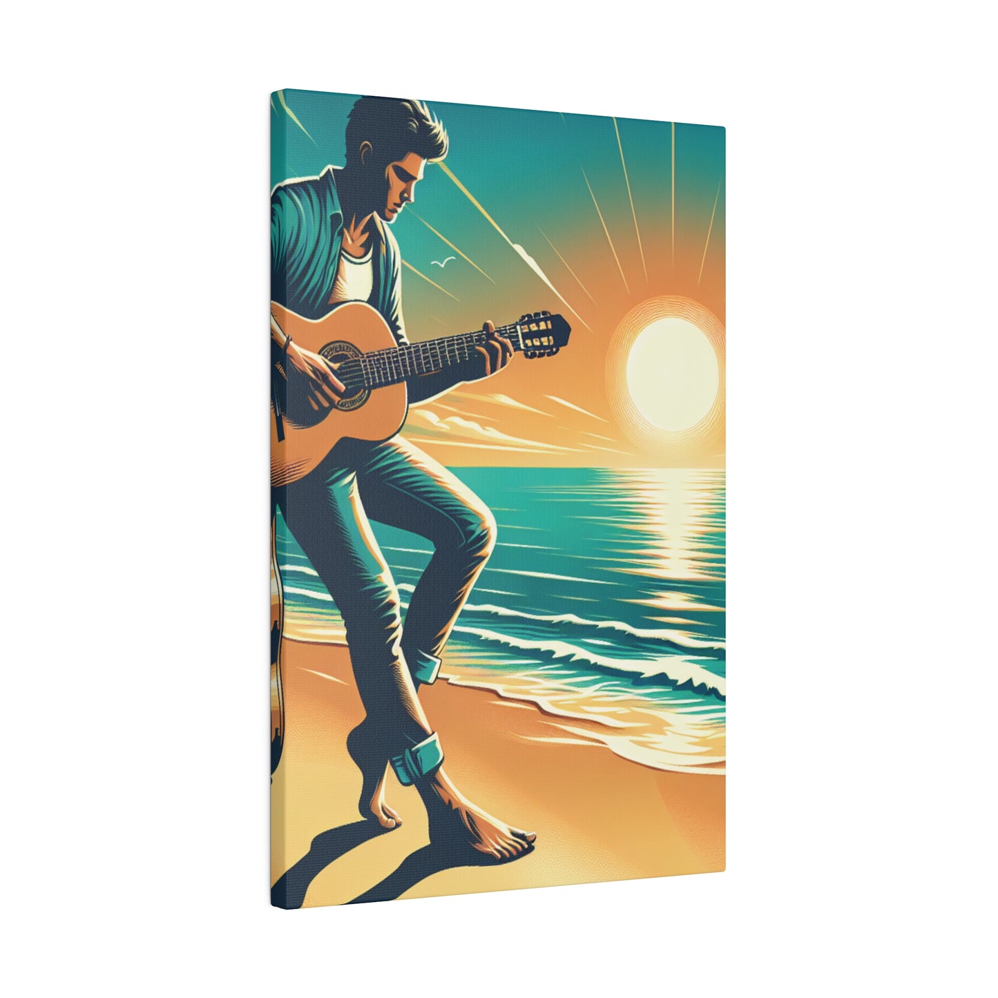 6732K - music art work, musician gift ideas, sunset background, sunset designs, ocean art work, beach art work, guitar art work, guitar player