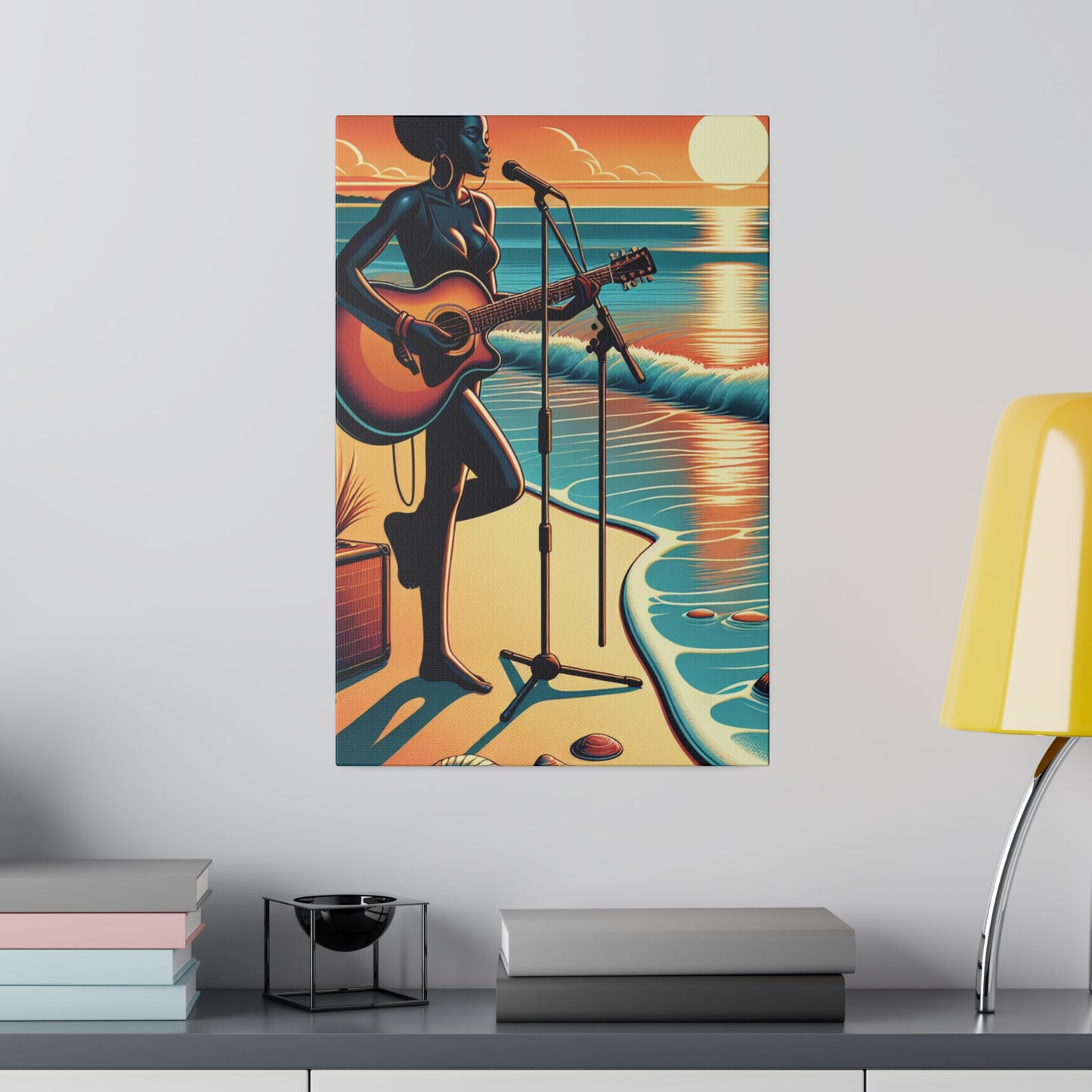 6482G - music art work, musician gift ideas, sunset background, sunset designs, ocean art work, beach art work, guitar art work, guitar player