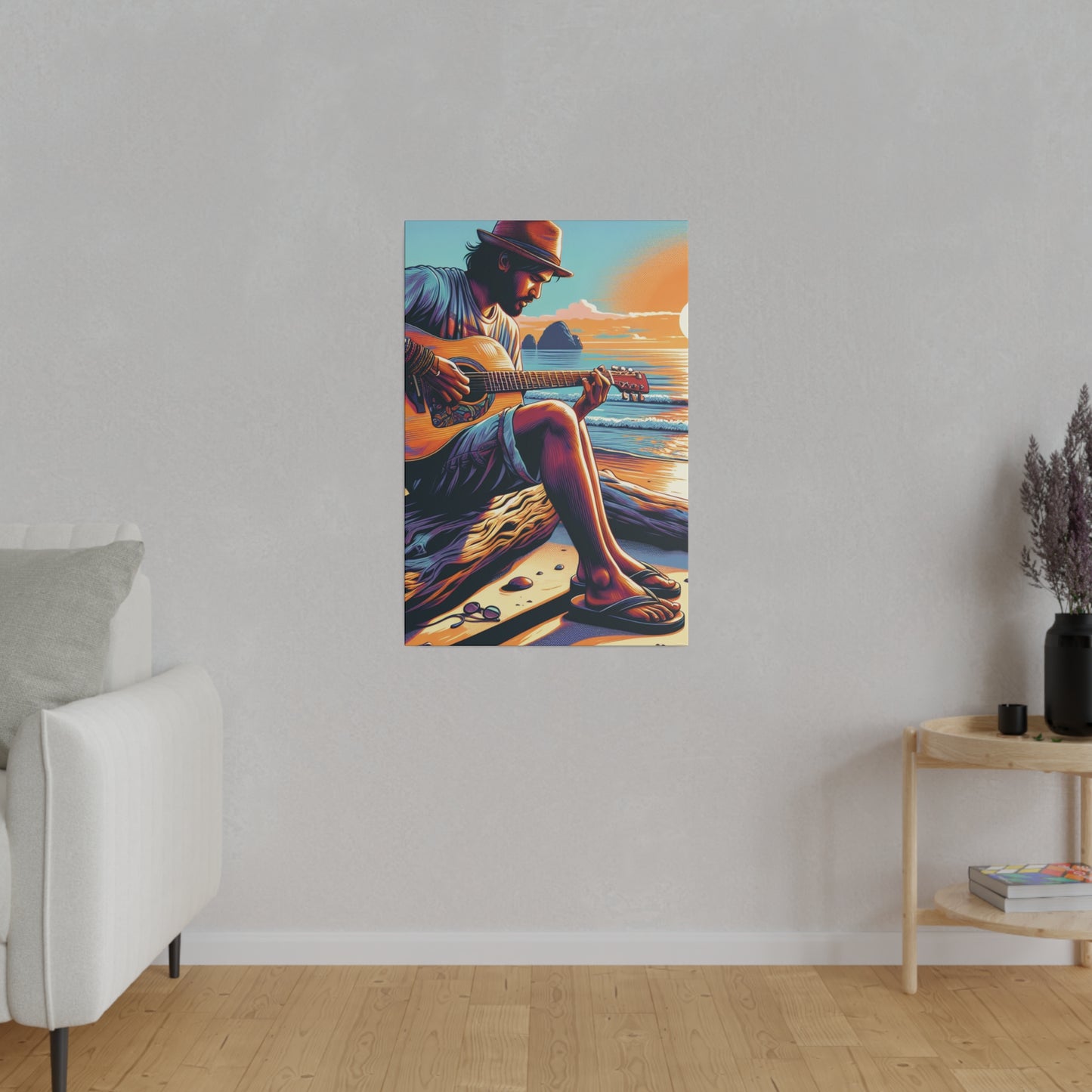 3276K - music art work, musician gift ideas, sunset background, sunset designs, ocean art work, beach art work, guitar art work, guitar player