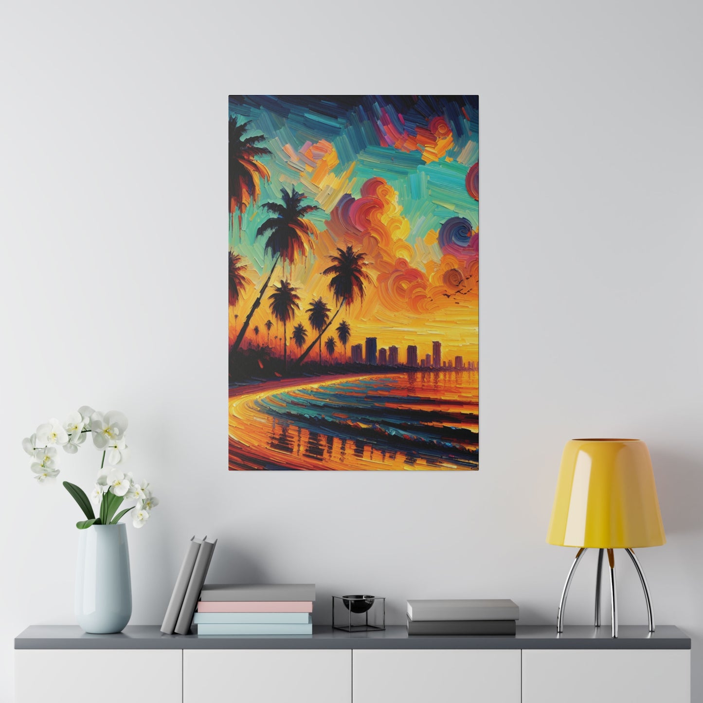 3726Z - miami beach art, sunset background, ocean art work, beach art work, sunset designs, miami beach painting, miami beach print