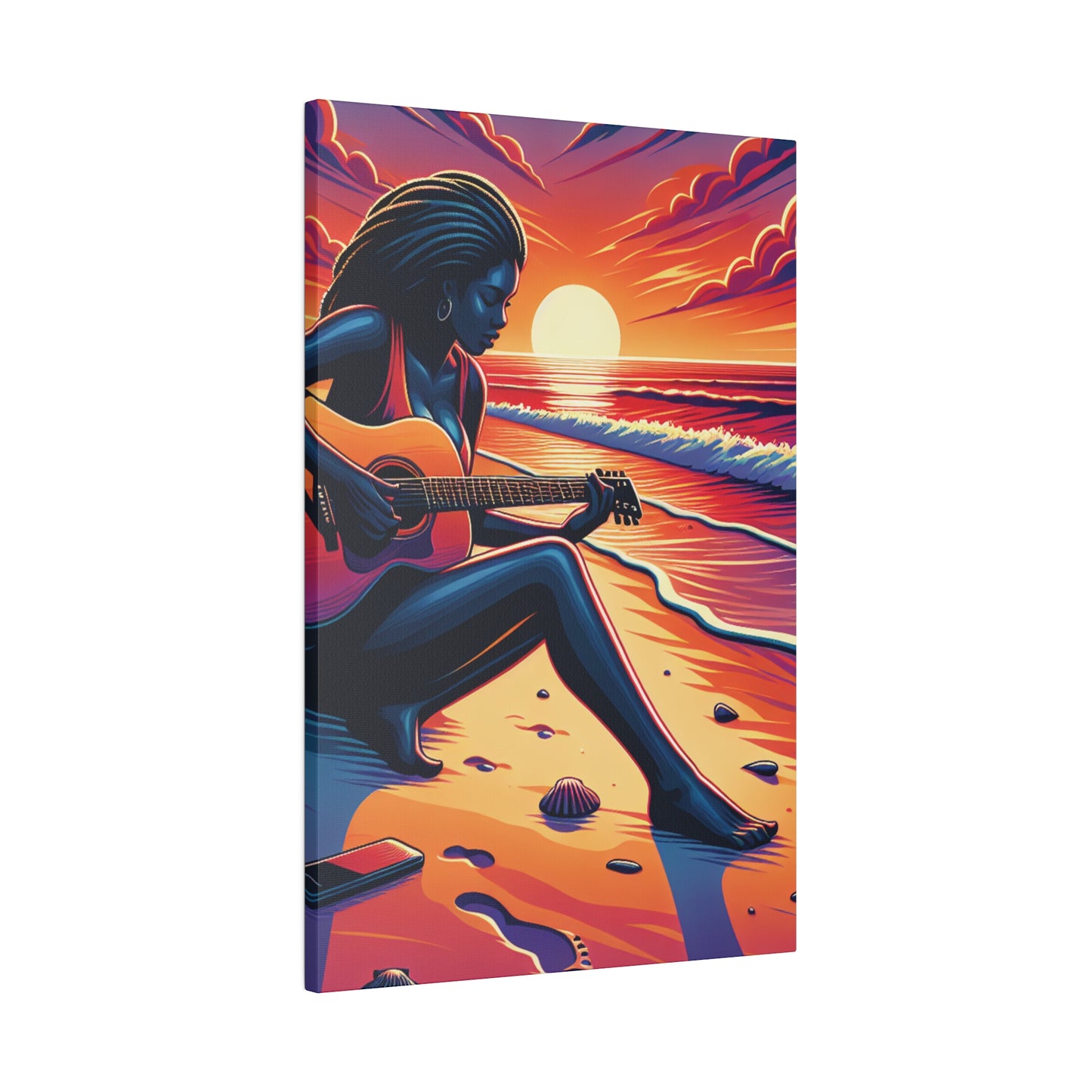 3476M - music art work, musician gift ideas, sunset background, sunset designs, ocean art work, beach art work, guitar art work, guitar player