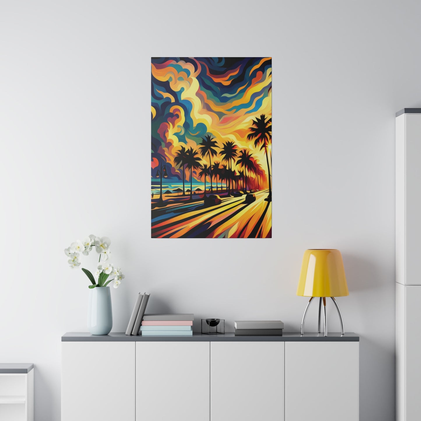 3587J - miami beach art, sunset background, ocean art work, beach art work, sunset designs, miami beach painting, miami beach print