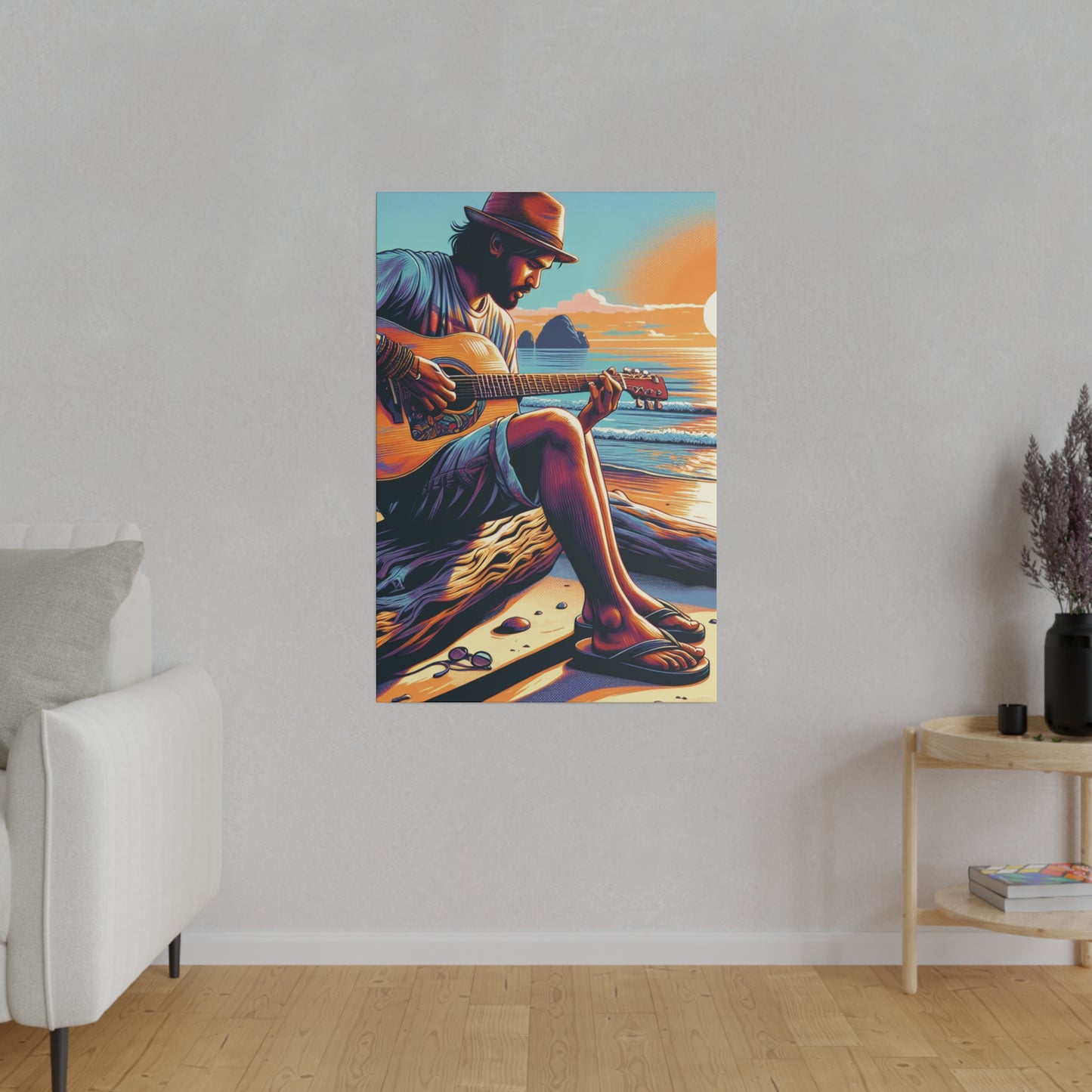 3276K - music art work, musician gift ideas, sunset background, sunset designs, ocean art work, beach art work, guitar art work, guitar player