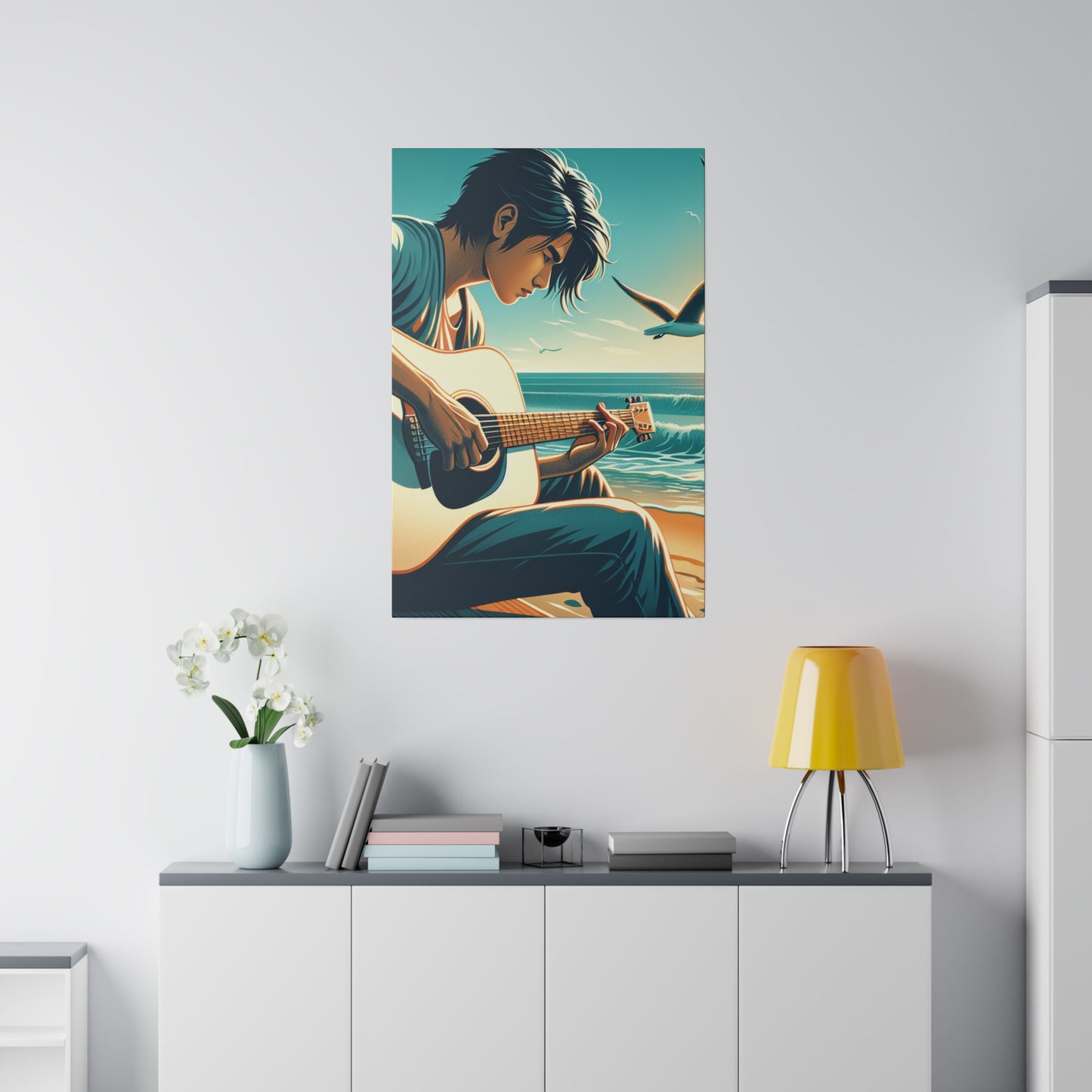 7190D - music art work, musician gift ideas, sunset background, sunset designs, ocean art work, beach art work, guitar art work, guitar player