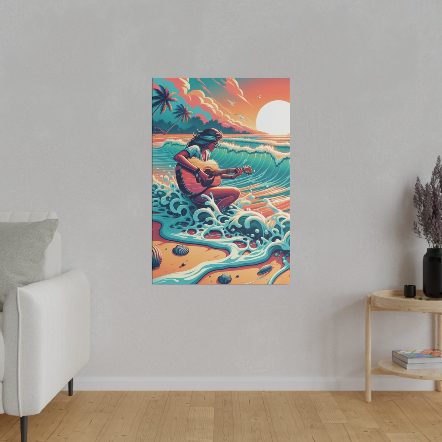 6719Z - music art work, musician gift ideas, sunset background, sunset designs, ocean art work, beach art work, guitar art work, guitar player