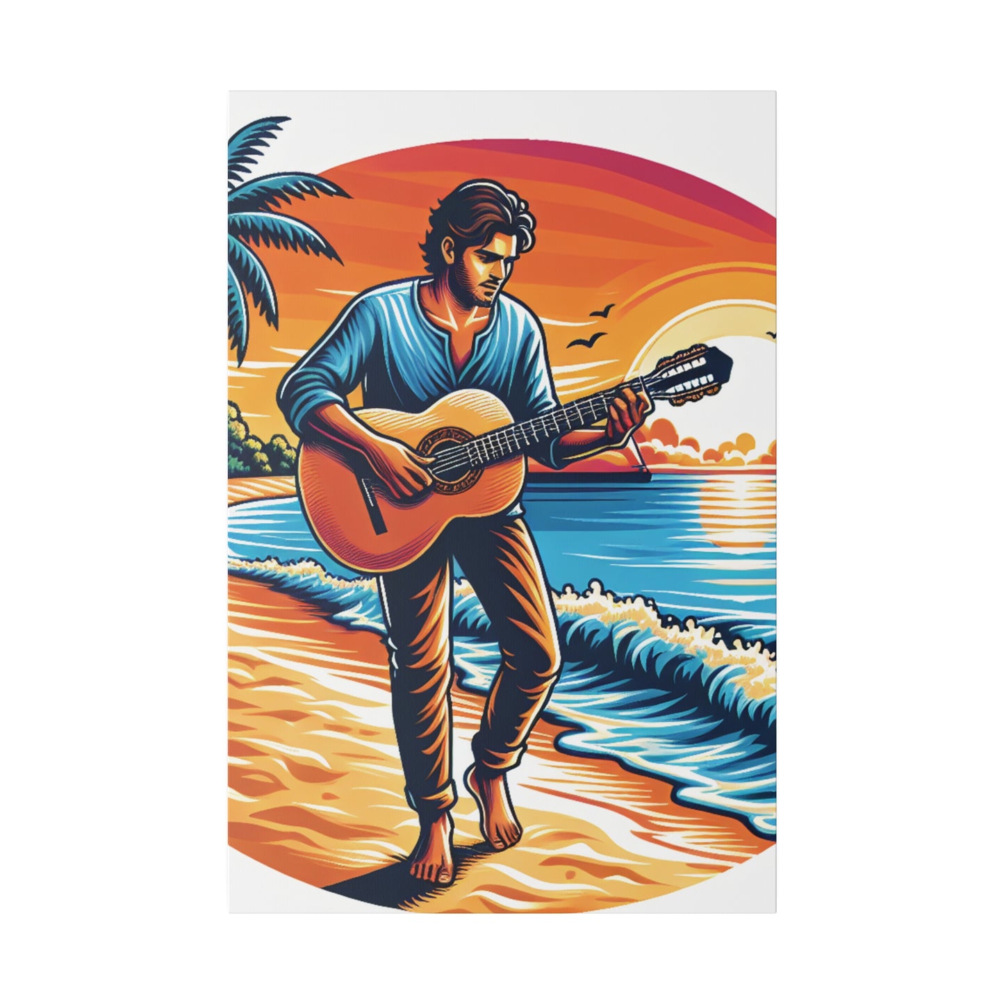 5493Z - music art work, musician gift ideas, sunset background, sunset designs, ocean art work, beach art work, guitar art work, guitar player