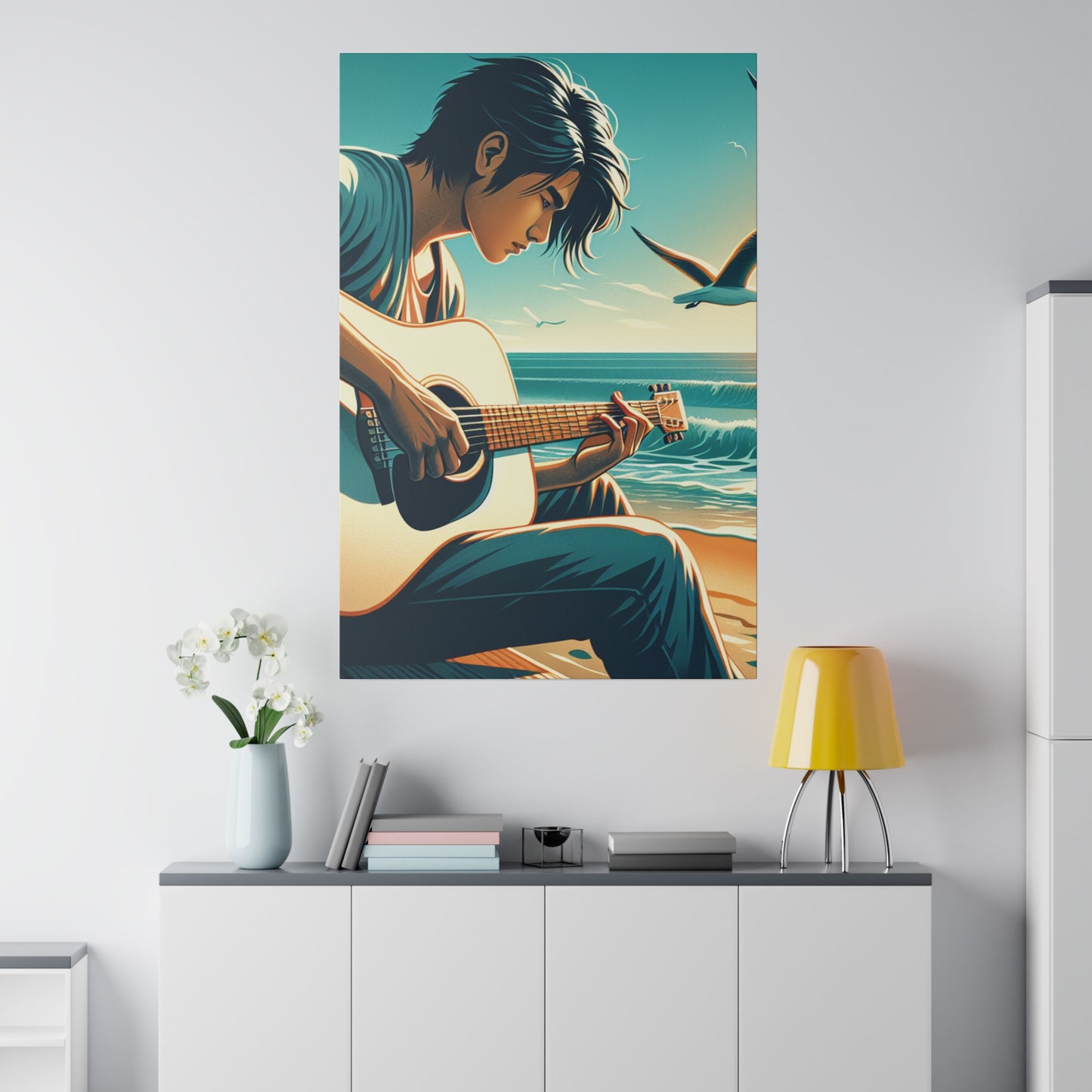 7190D - music art work, musician gift ideas, sunset background, sunset designs, ocean art work, beach art work, guitar art work, guitar player