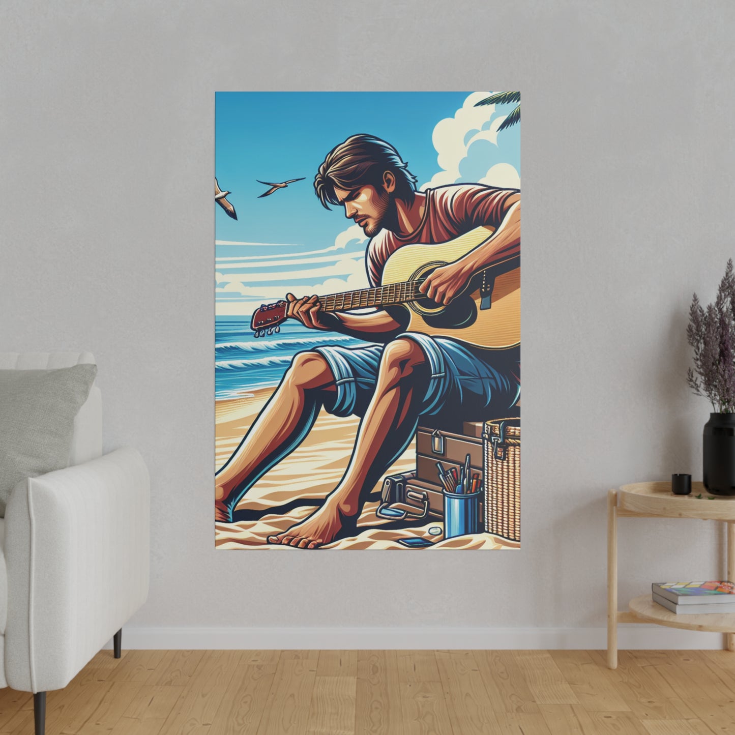 7259J - music art work, musician gift ideas, sunset background, sunset designs, ocean art work, beach art work, guitar art work, guitar player