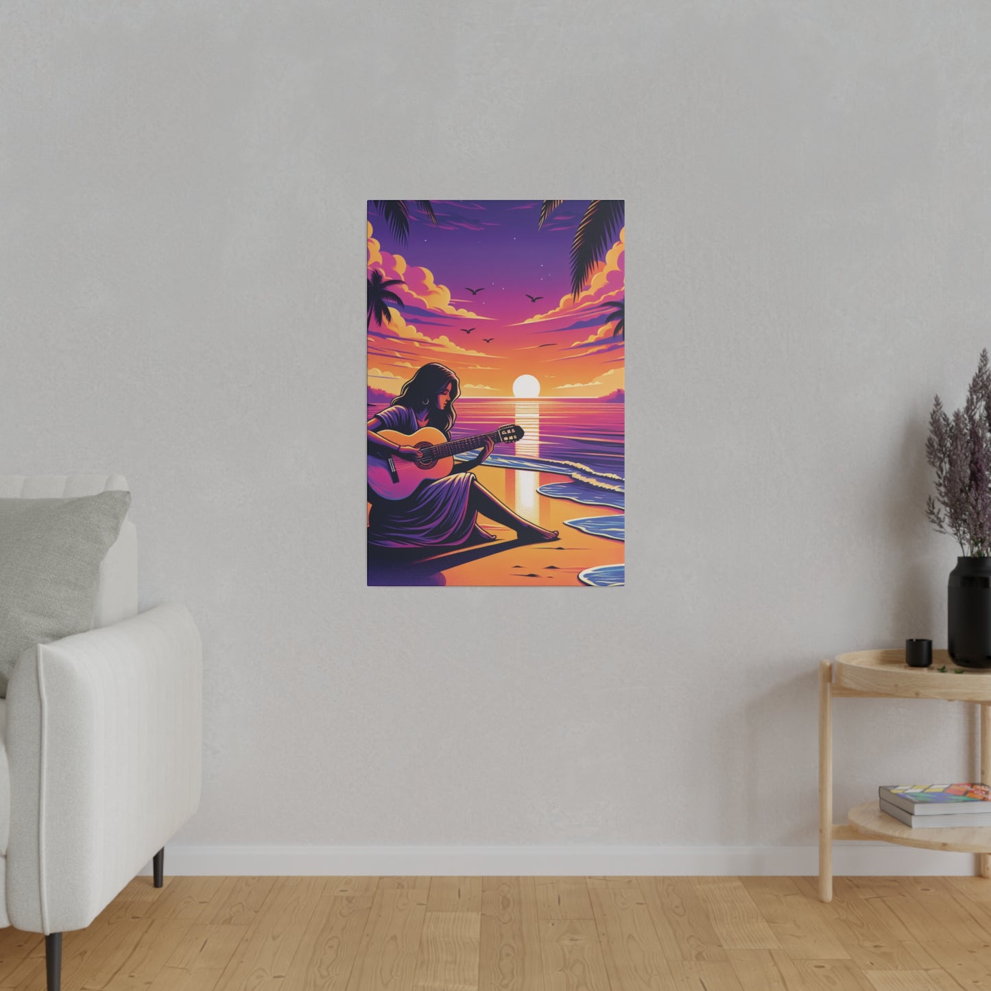 4927M - music art work, musician gift ideas, sunset background, sunset designs, ocean art work, beach art work, guitar art work, guitar player