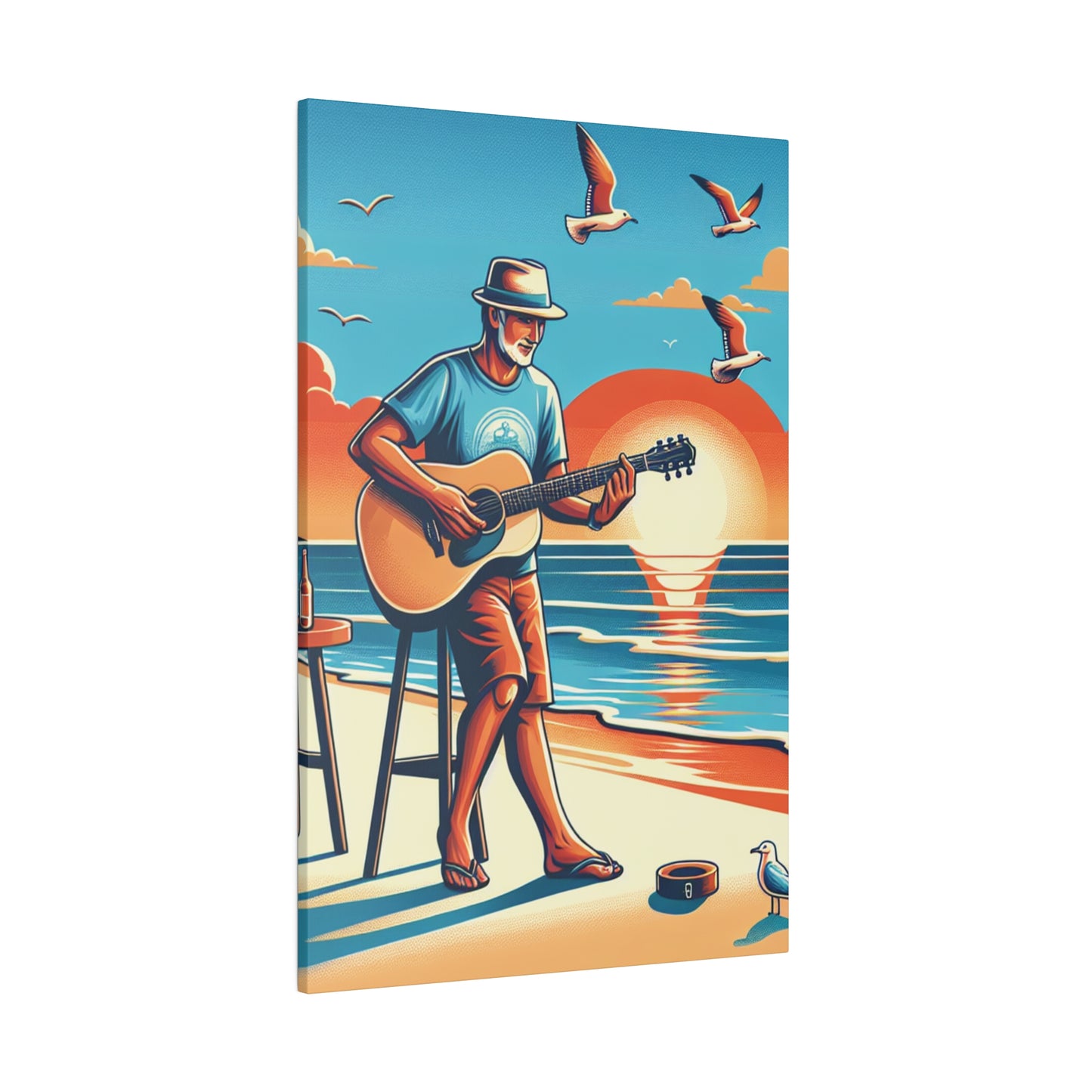 6895J - music art work, musician gift ideas, sunset background, sunset designs, ocean art work, beach art work, guitar art work, guitar player