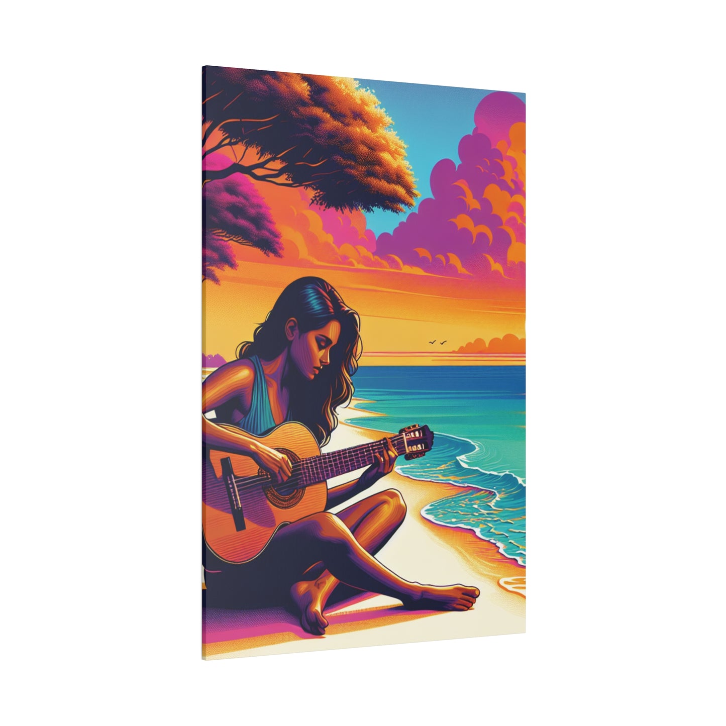 5709K - music art work, musician gift ideas, sunset background, sunset designs, ocean art work, beach art work, guitar art work, guitar player