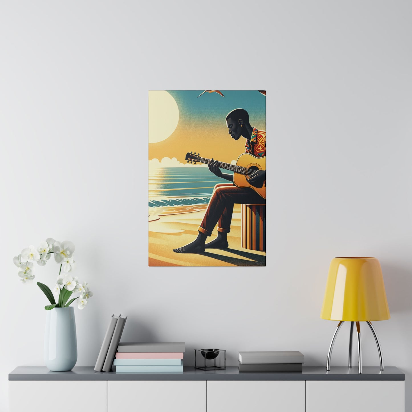 3127J - music art work, musician gift ideas, sunset background, sunset designs, ocean art work, beach art work, guitar art work, guitar player