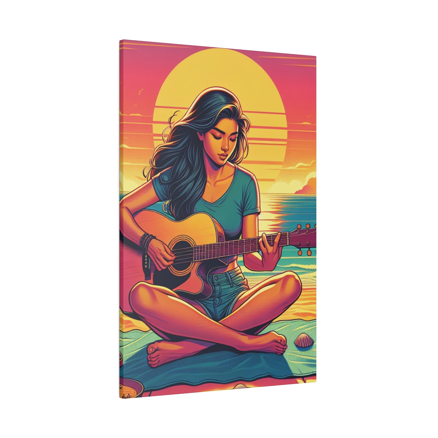 3746K - music art work, musician gift ideas, sunset background, sunset designs, ocean art work, beach art work, guitar art work, guitar player