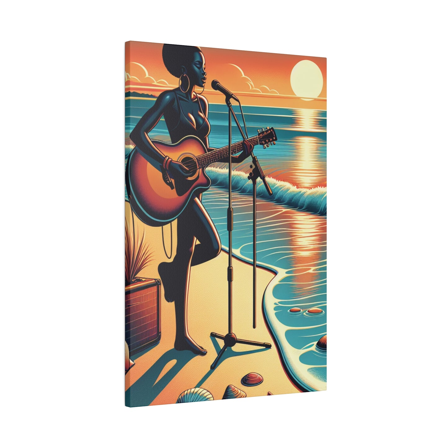 6482G - music art work, musician gift ideas, sunset background, sunset designs, ocean art work, beach art work, guitar art work, guitar player