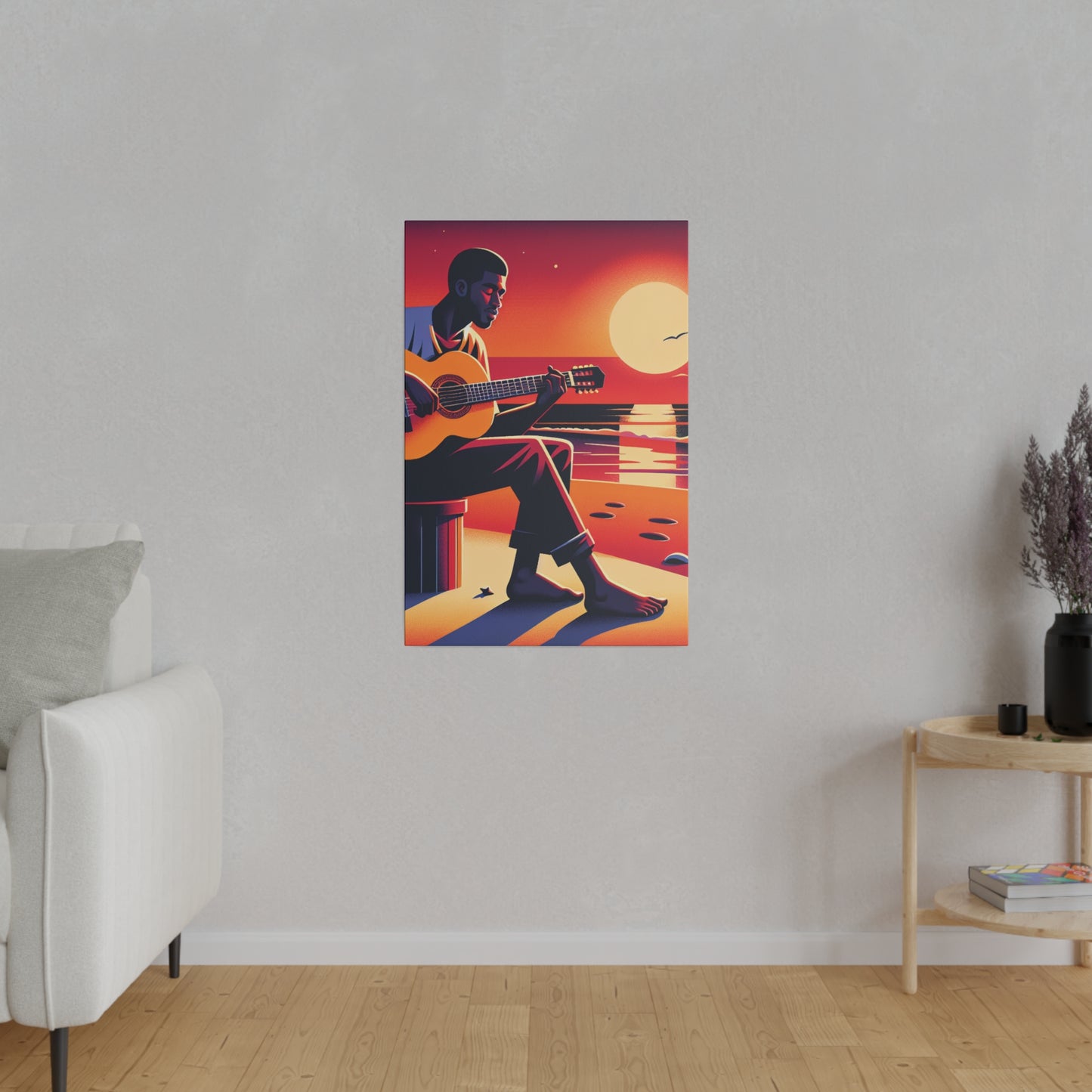 3625H - music art work, musician gift ideas, sunset background, sunset designs, ocean art work, beach art work, guitar art work, guitar player