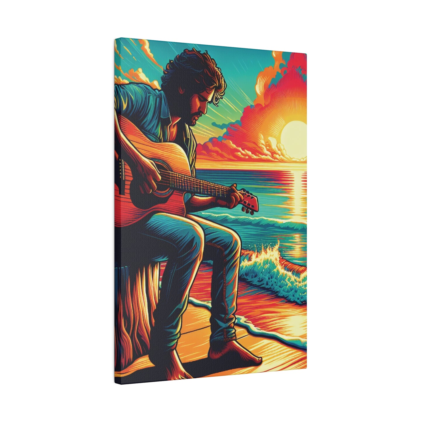 5973Z - music art work, musician gift ideas, sunset background, sunset designs, ocean art work, beach art work, guitar art work, guitar player