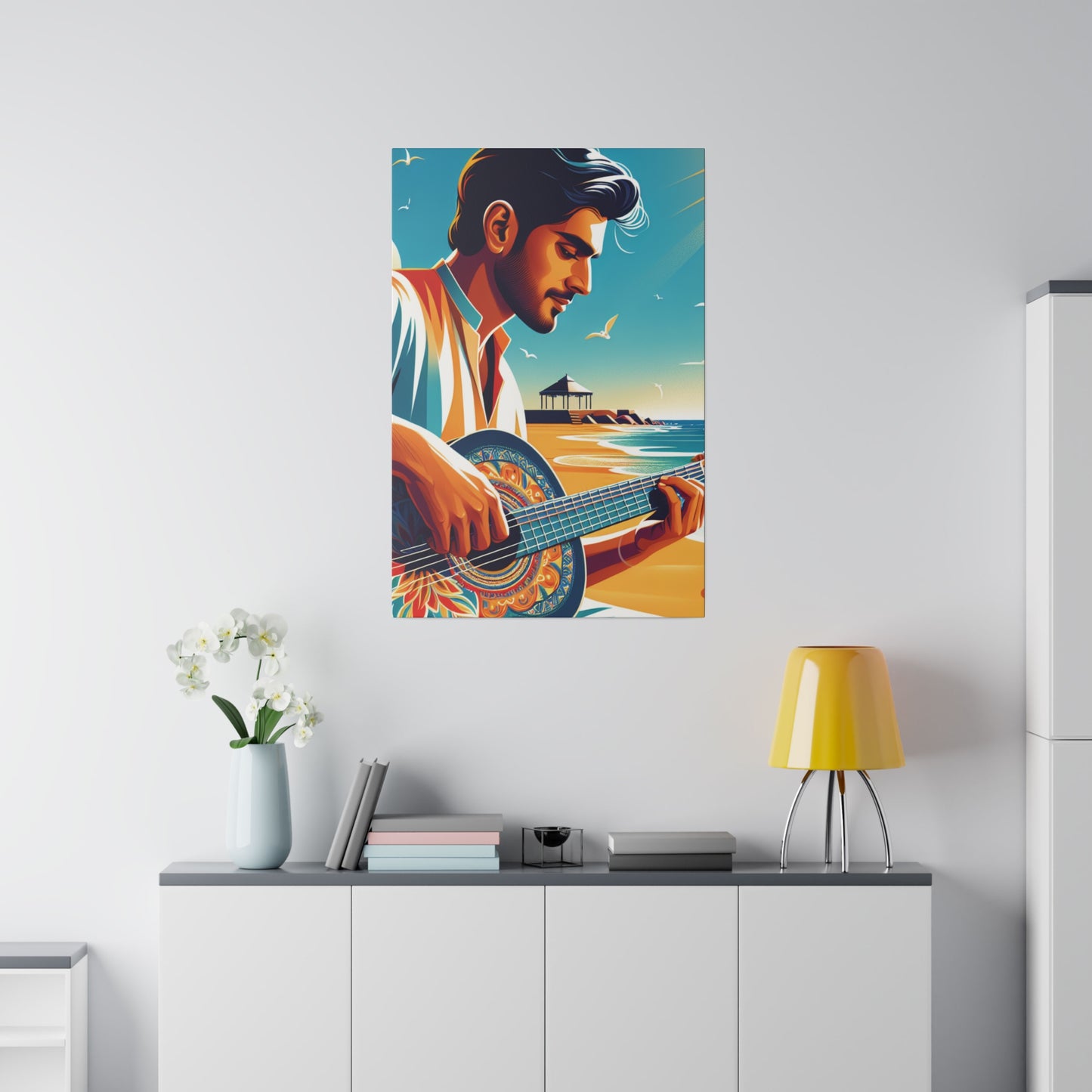 3287Z - music art work, musician gift ideas, sunset background, sunset designs, ocean art work, beach art work, guitar art work, guitar player