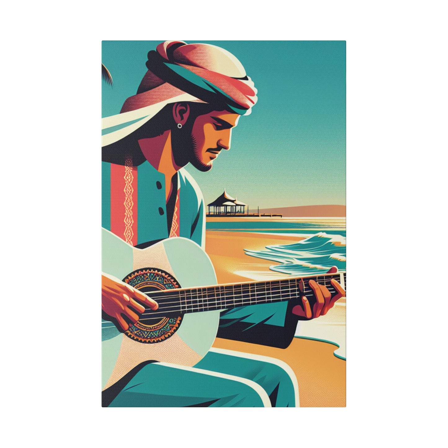 6852M - music art work, musician gift ideas, sunset background, sunset designs, ocean art work, beach art work, guitar art work, guitar player