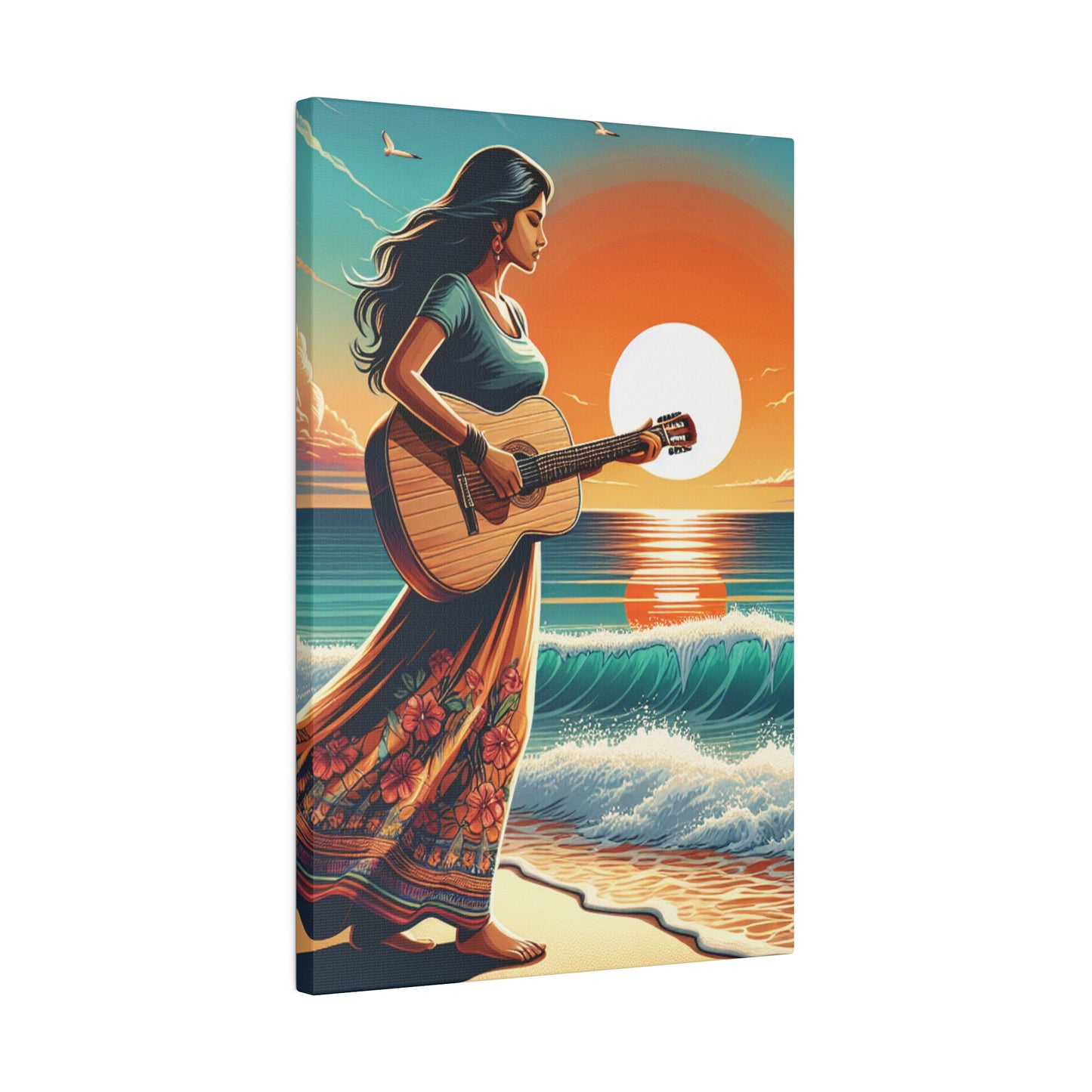 7873X - music art work, musician gift ideas, sunset background, sunset designs, ocean art work, beach art work, guitar art work, guitar player